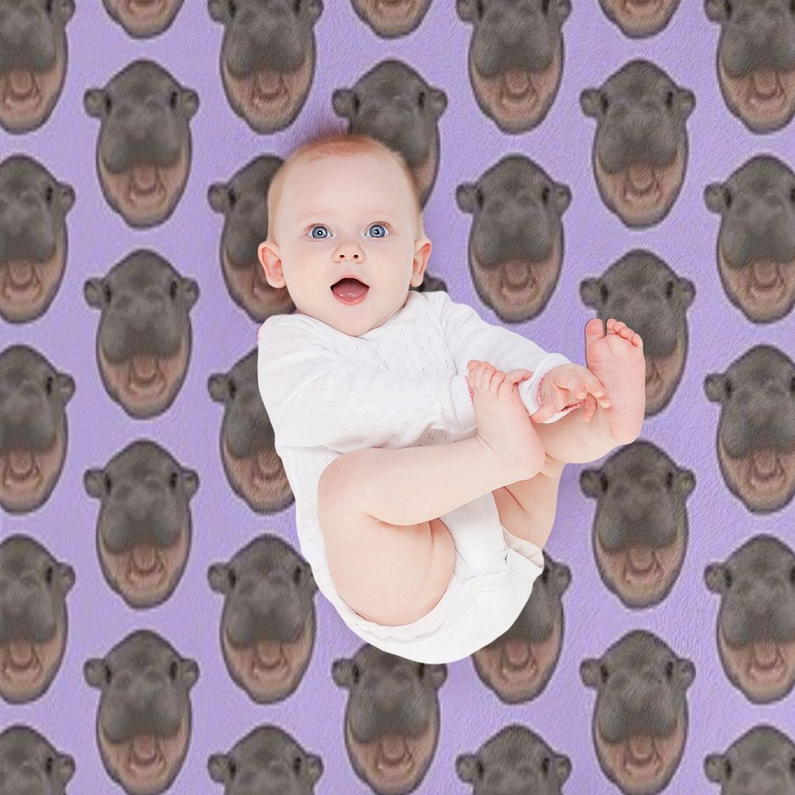 Moo Deng Pygmy Hippo Screaming (purple) Quick-dry Throw Blanket