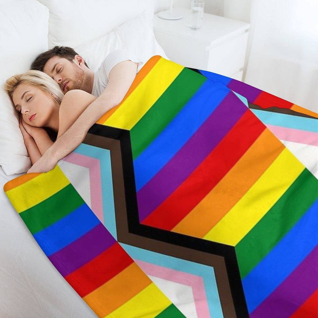 Progress Pride Flag Shrink-resistant Throw Blanket