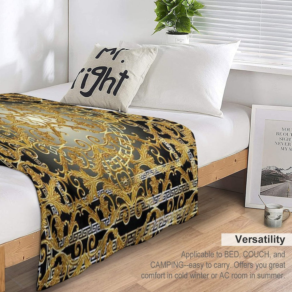 Greek Keys 4 Black Golden Baroque Style Wrinkle-free Throw Blanket