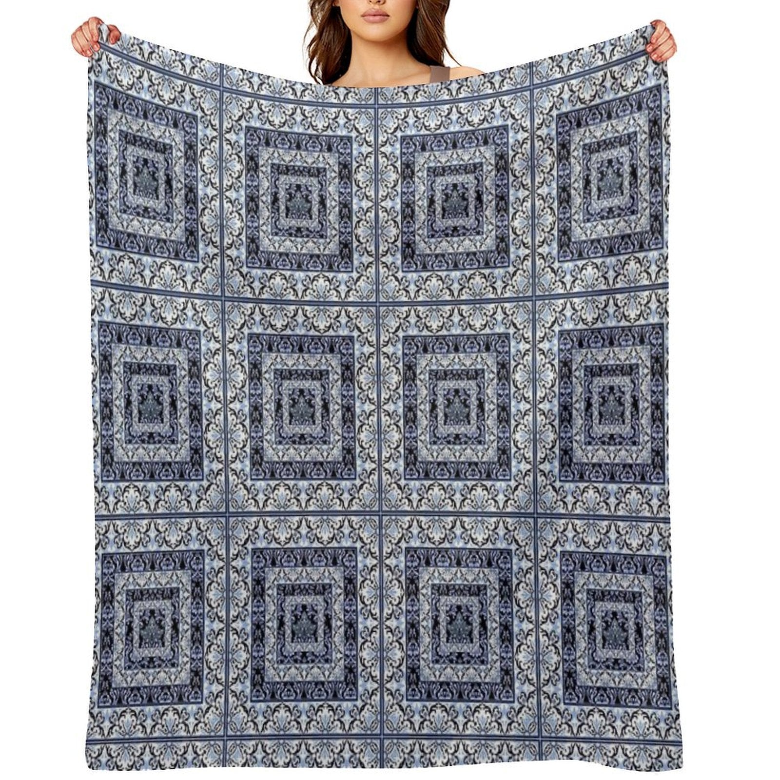 Damask Mosaic Tile Art Multi-functional Throw Blanket