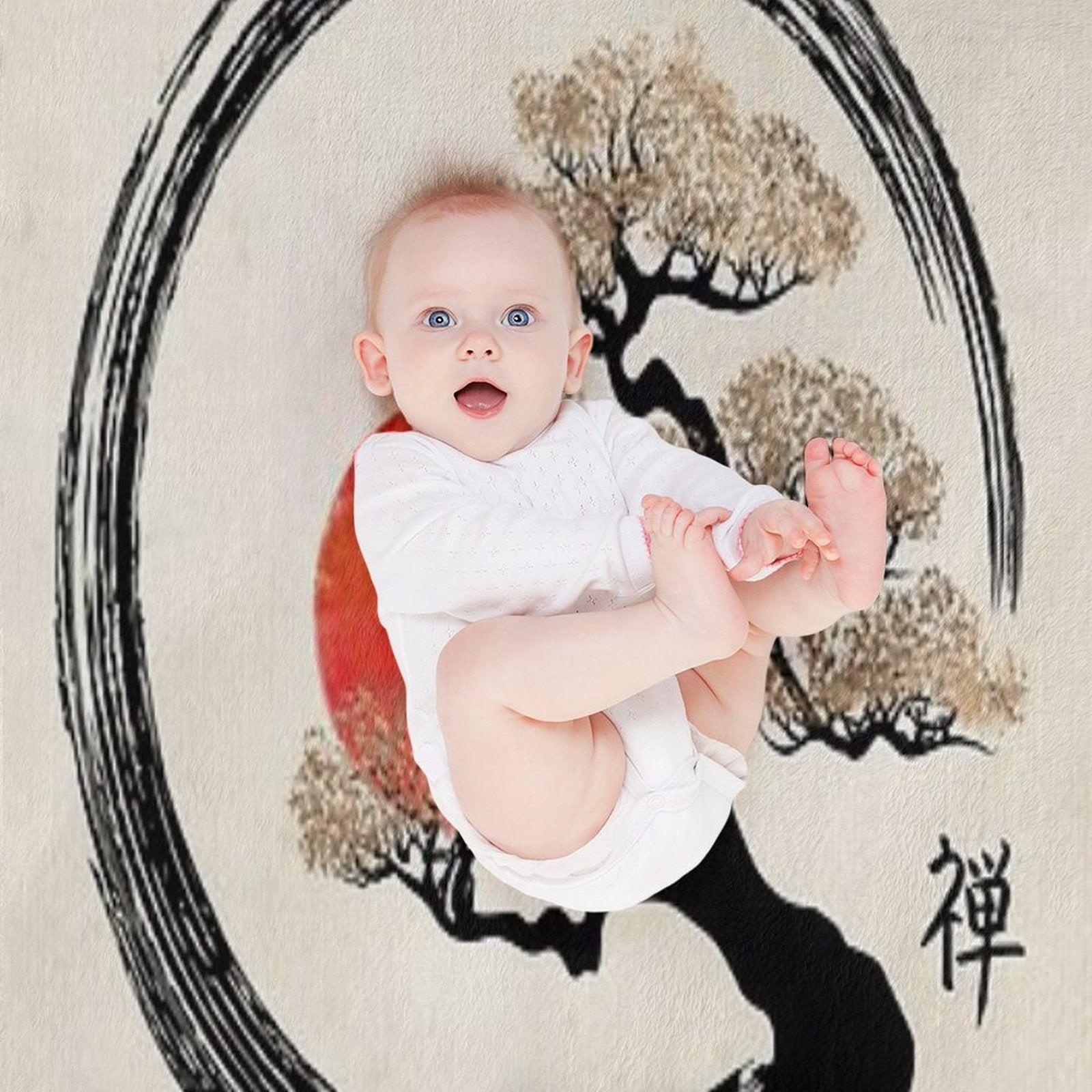 Enso Circle And Bonsai Tree on Canvas Sustainable Throw Blanket