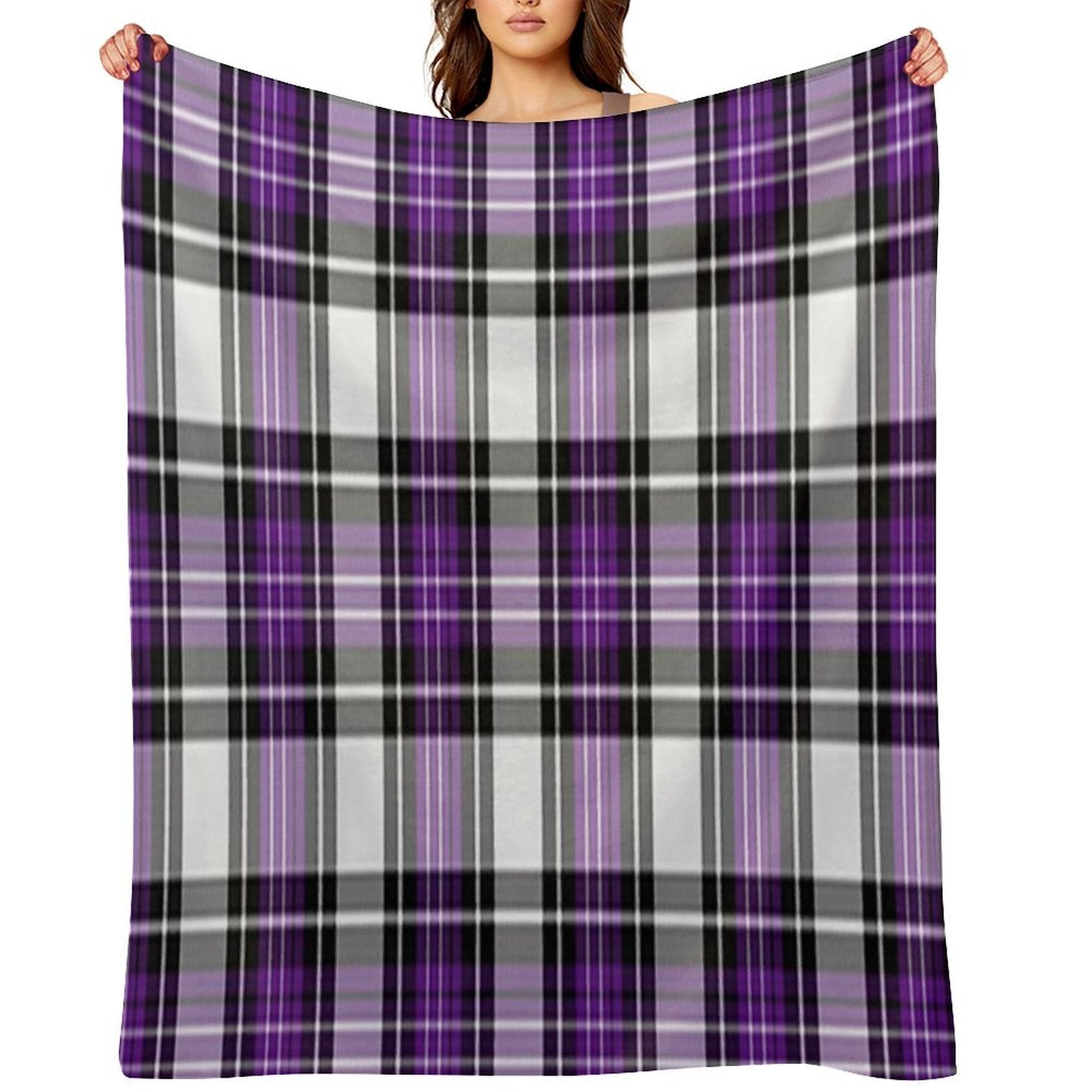 Purple And Black Plaid Sustainable Throw Blanket