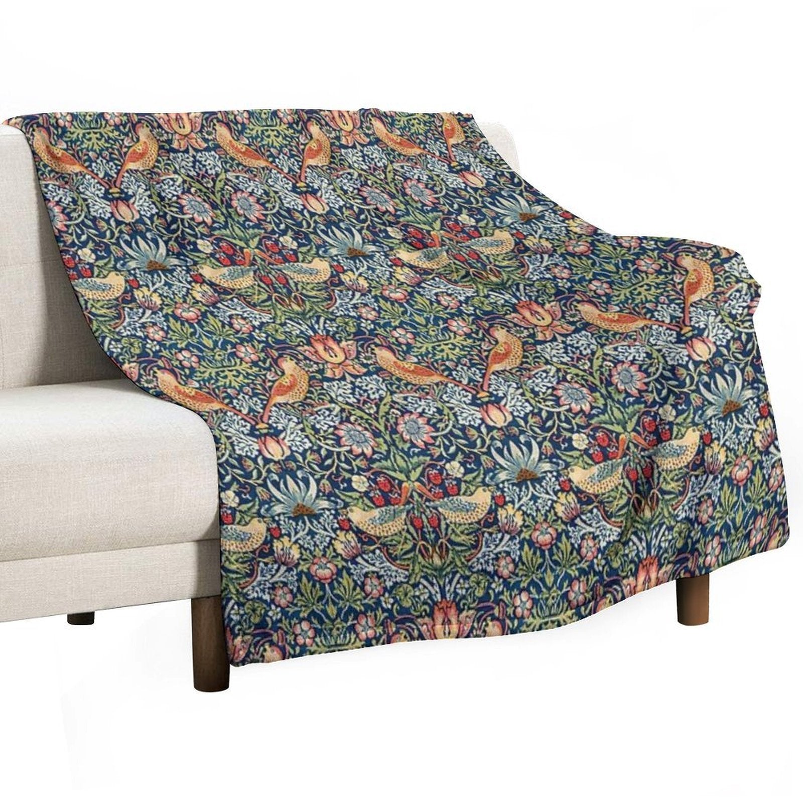 The Strawberry Thief William Morris Pattern Travel-friendly Throw Blanket