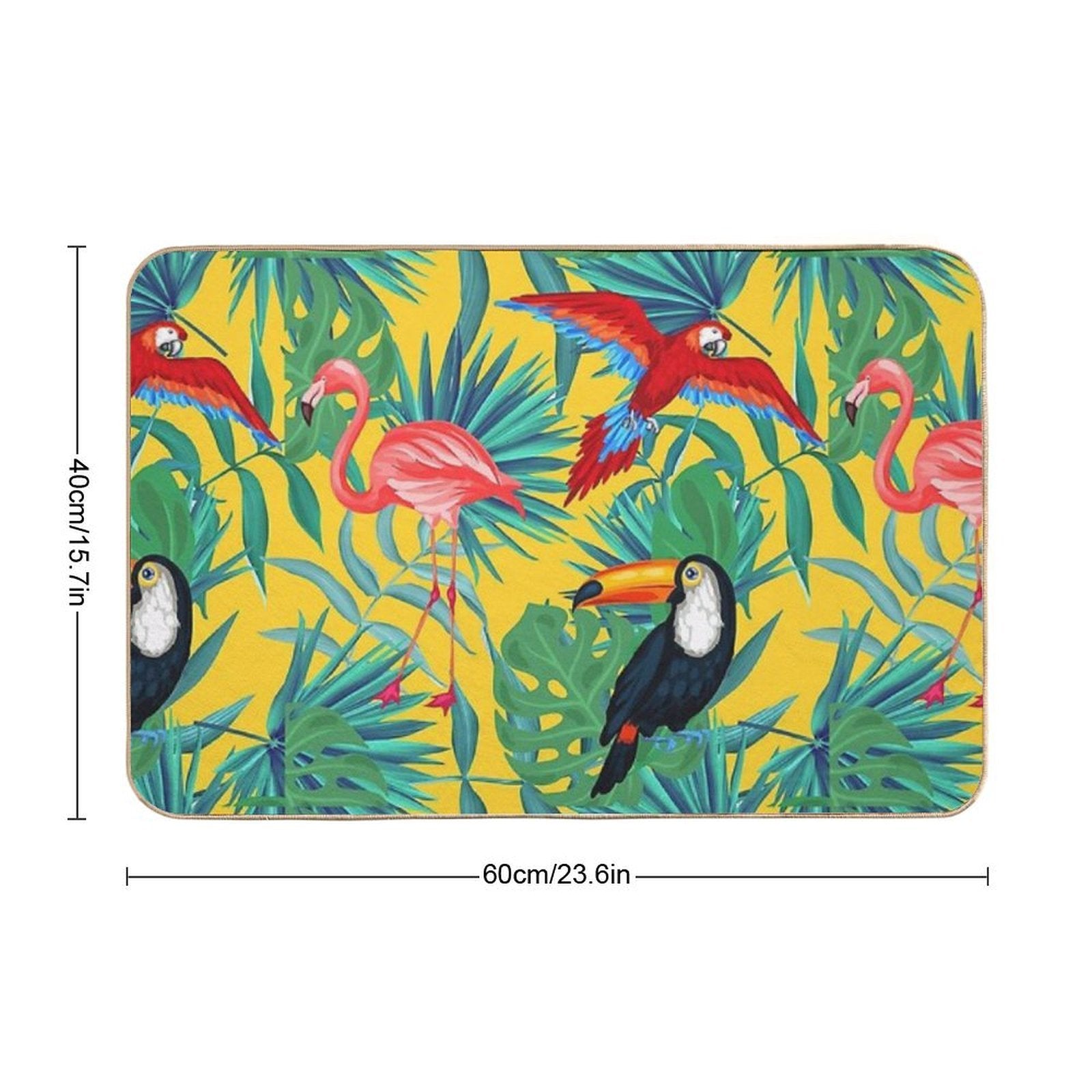 Tropical Bird Yellow Background  Absorbent Bath Mat