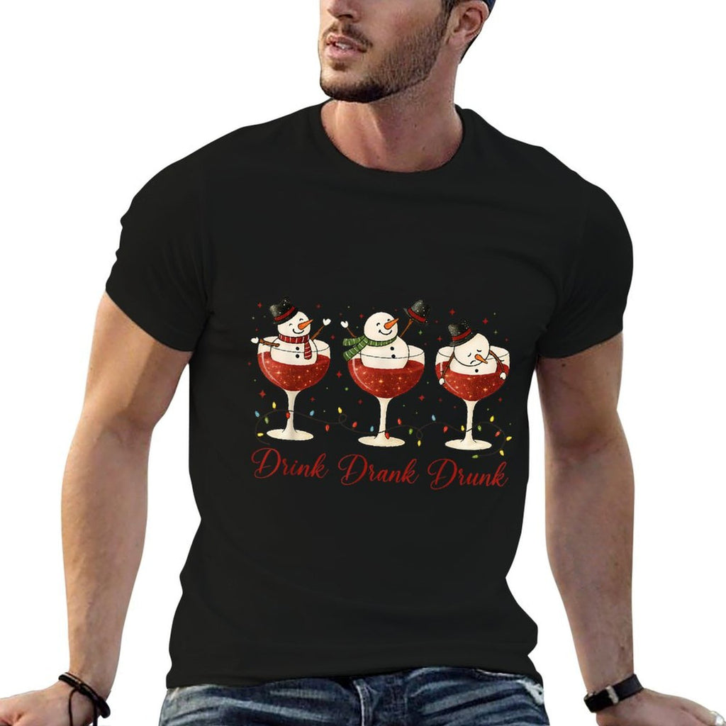 Drink Drank Drunk Snowman Wine Glasses Christmas Wine Lover Comfortable T-Shirt