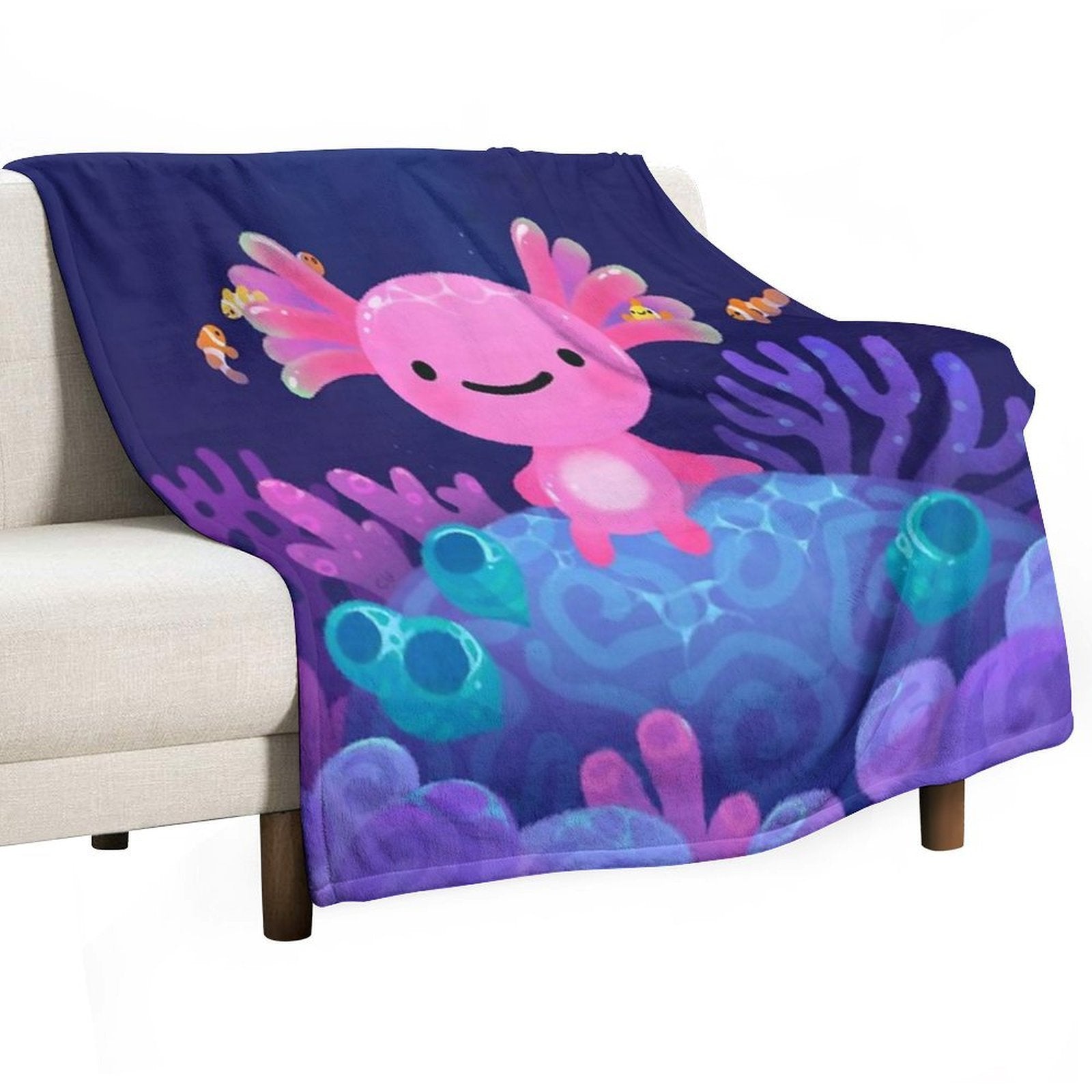 Coral Axolotl Quick-dry Throw Blanket
