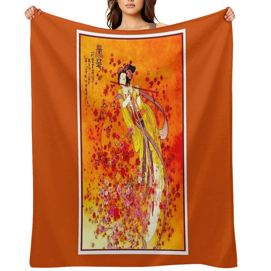 JAPANESE GEISHA PLAYING FLUTE Vintage Tourism Print All-season Throw Blanket