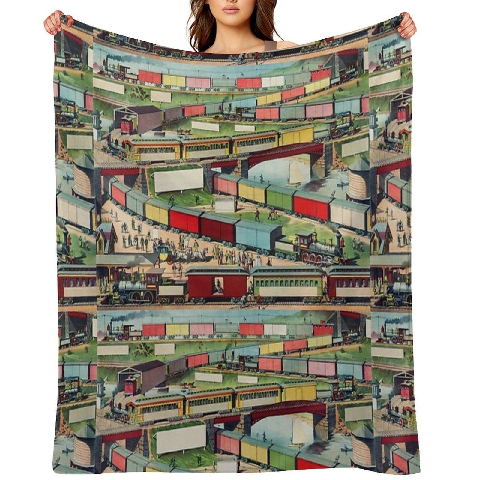 Antique Train Machine-washable Throw Blanket