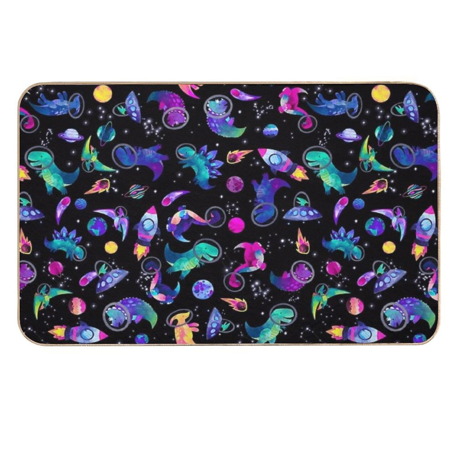 Space Dinosaur Astronauts Watercolor Pink Purple Pattern  Stain-Proof Bath Mat