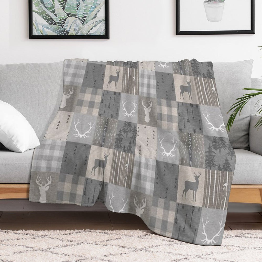 Rustic Woodland Patchwork - Grey And Beige Premium Throw Blanket