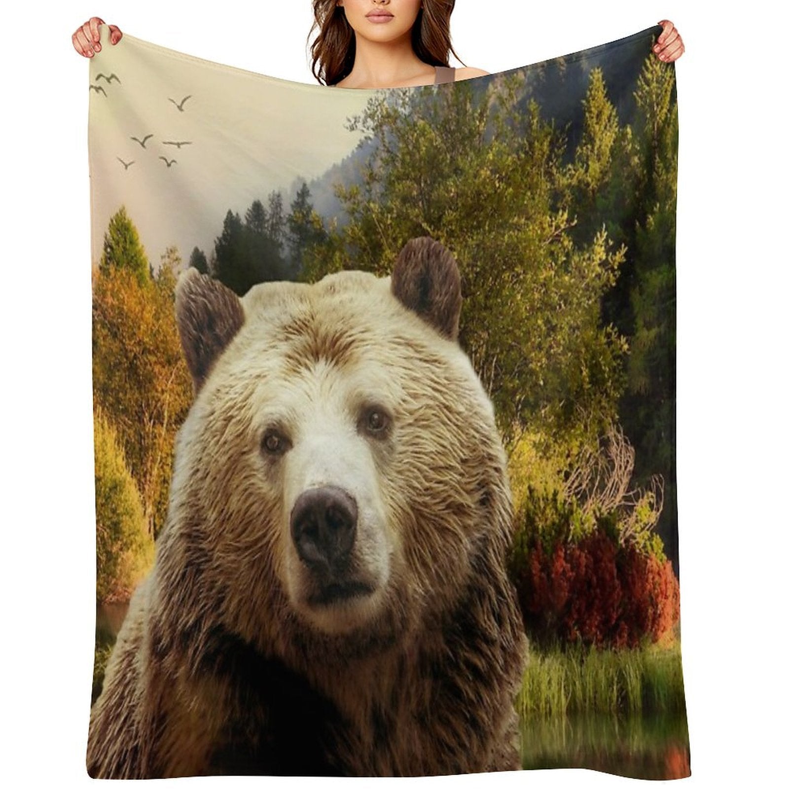 Brown Bear And Forest Multi-functional Throw Blanket