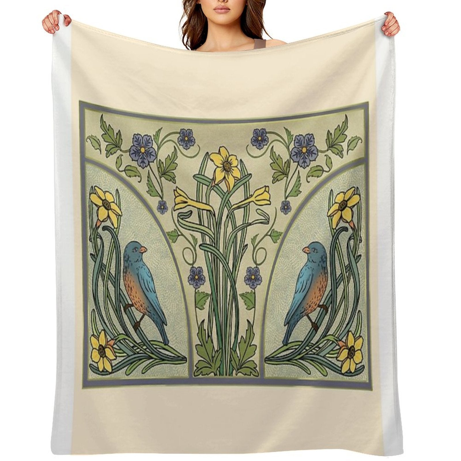 Bluebirds And Spring Blossoms Inspired By Art Nouveau Comfort Throw Blanket