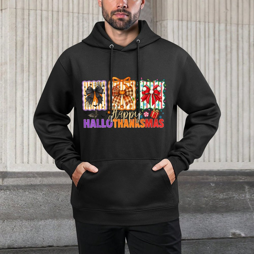 Bows Halloween Thanksgiving Christmas Happy HalloThanksMas Cotton-Polyester Blend Hoodie