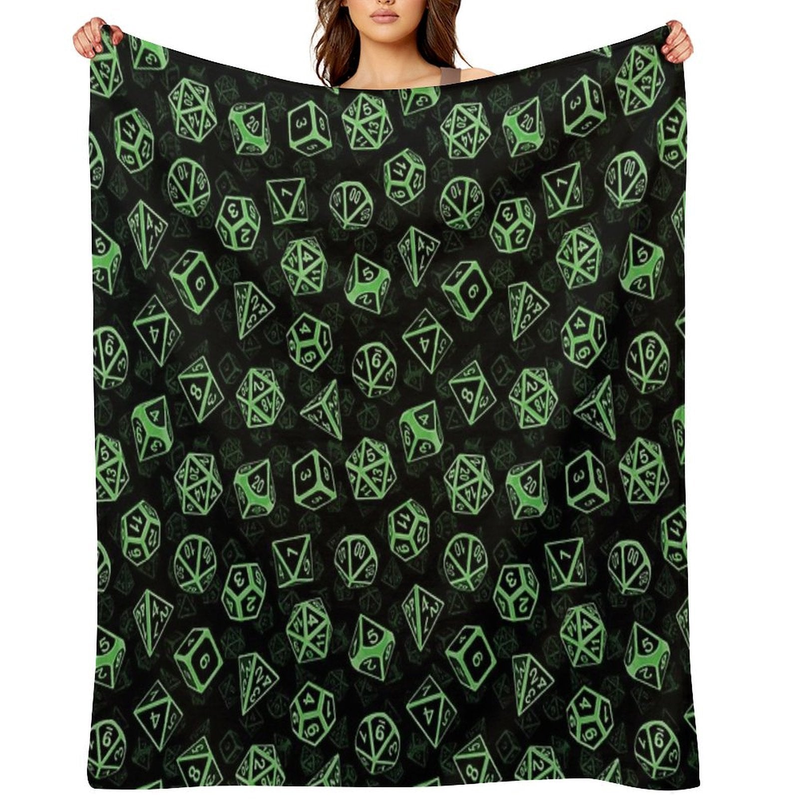 D20 Dice Set Pattern (Green) Gift-ready Throw Blanket