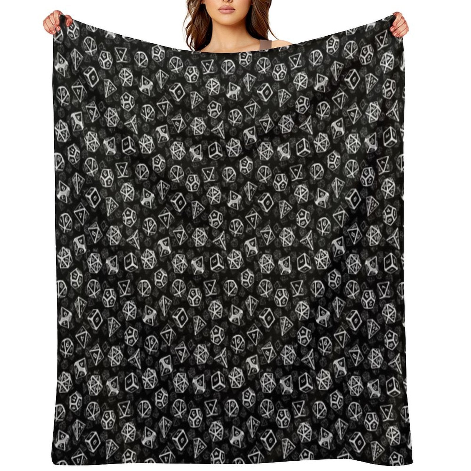 D20 Dice Set Pattern (White) Multi-functional Throw Blanket
