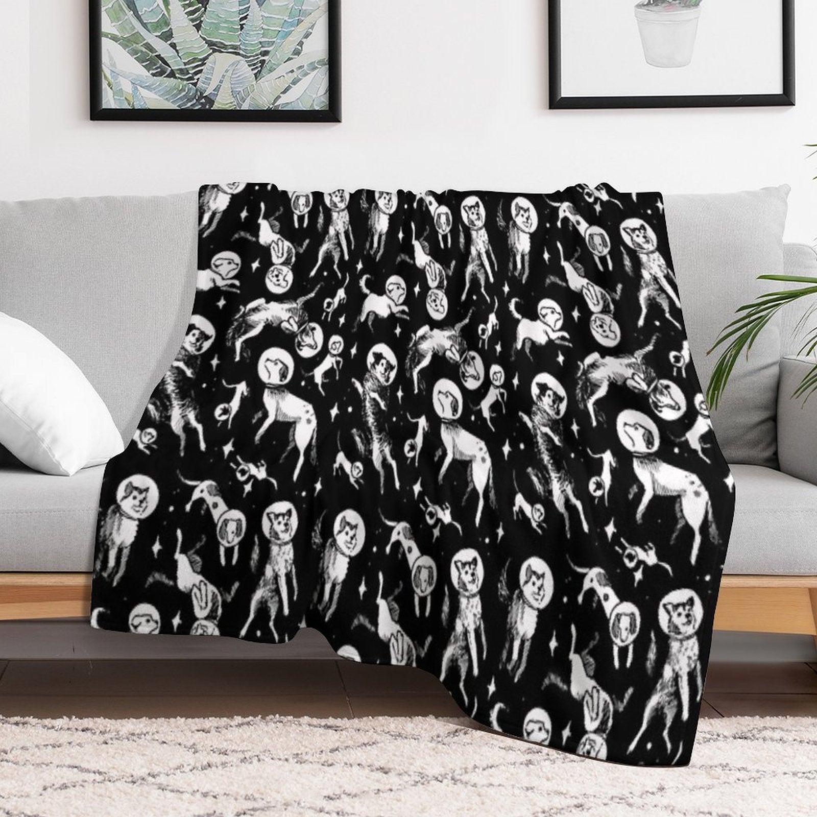 Space Dogs (black Background) All-season Throw Blanket