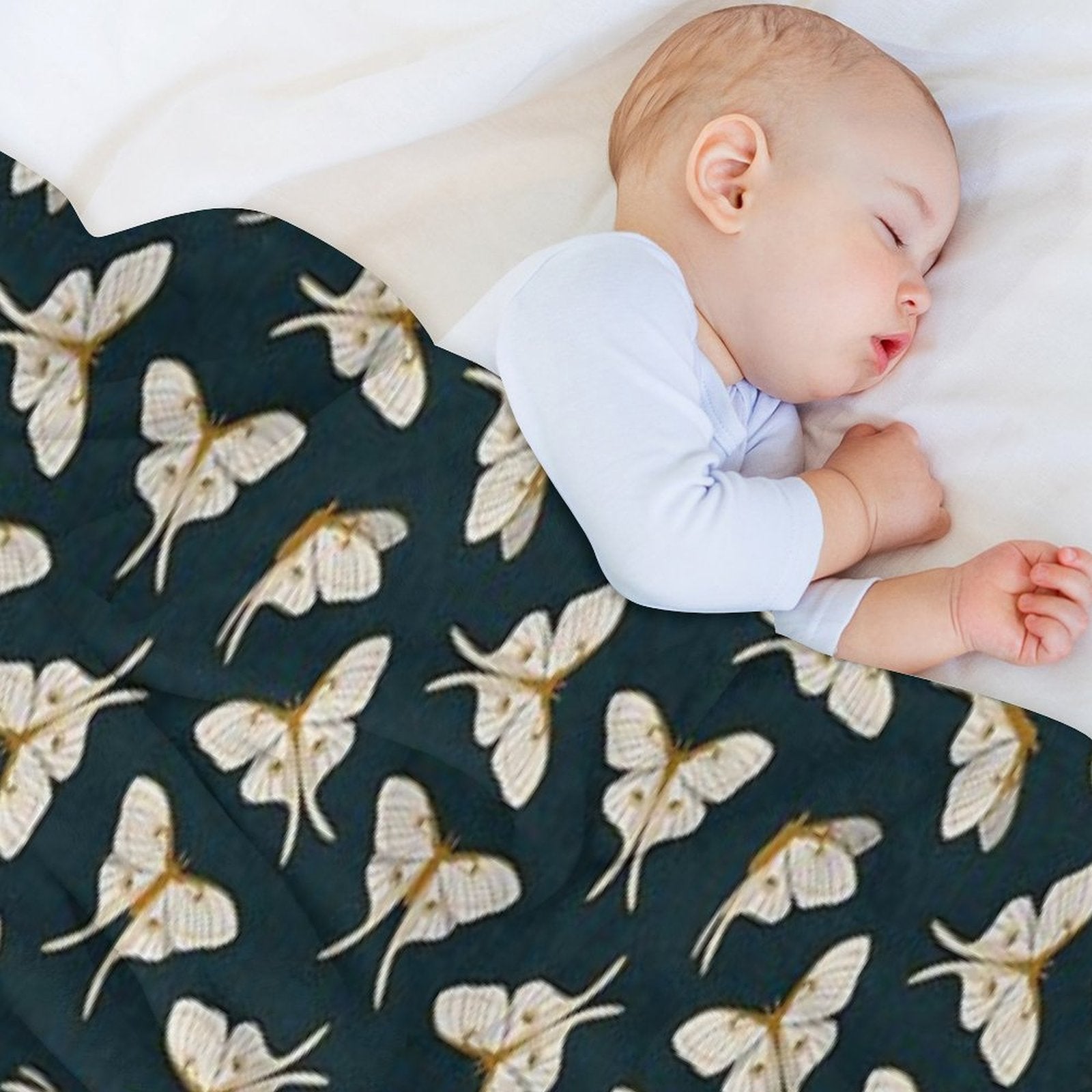 Luna Moth - Gold on Dark Teal Shrink-resistant Throw Blanket