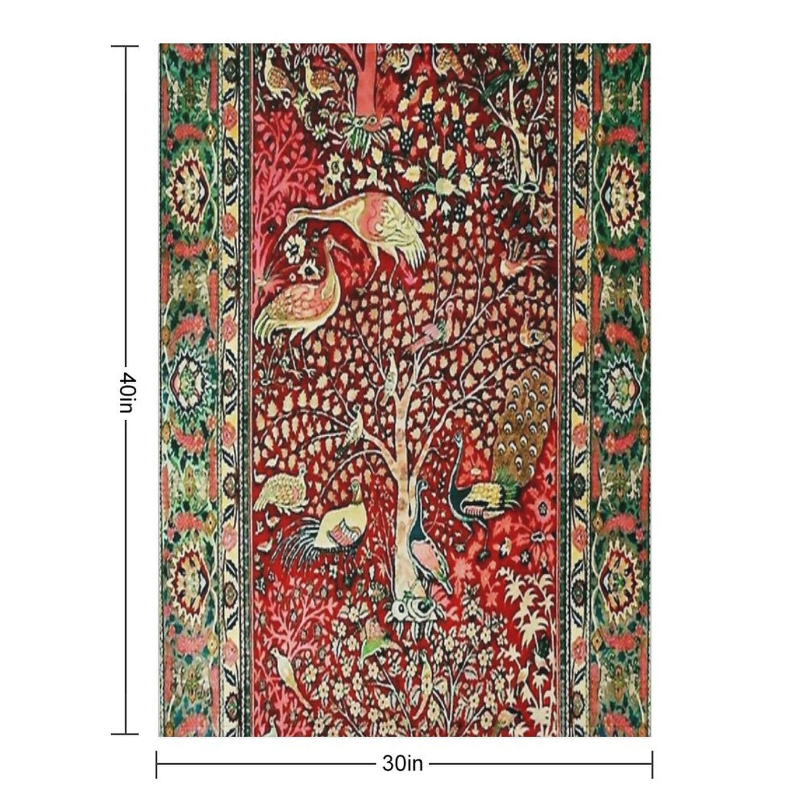 Antique Persian Rug Bird Tree Flowers Ca. 1600 Print Wrinkle-free Throw Blanket