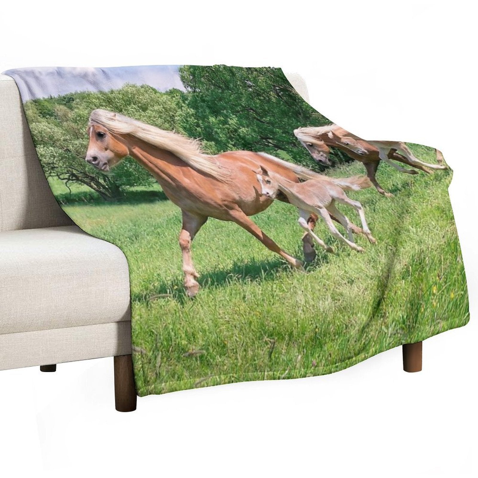 Haflinger Horses Run Together Wrinkle-free Throw Blanket
