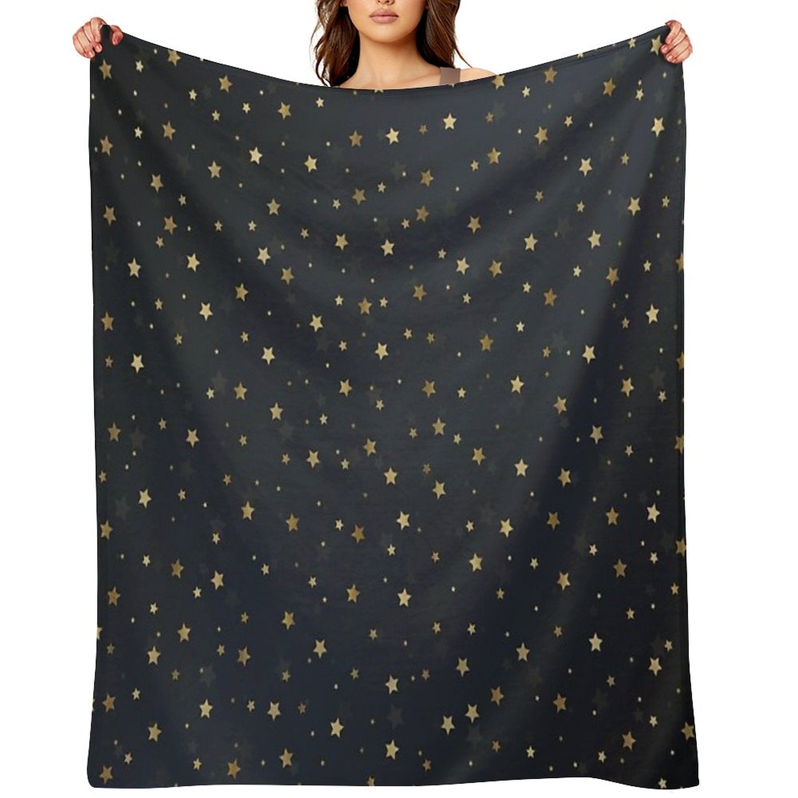 Gold Stars Gray Gradient Design Sustainable Throw Blanket