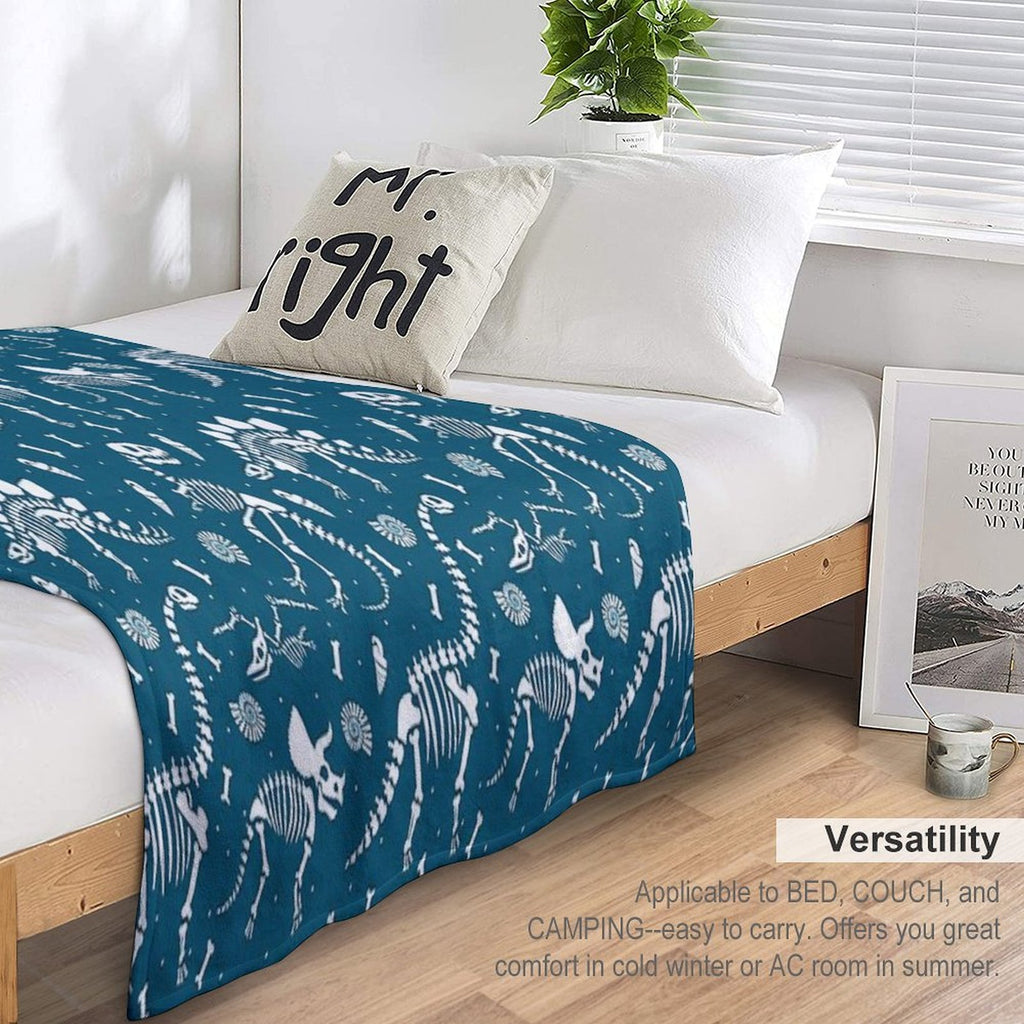 Dinosaur Fossils in Blue All-season Throw Blanket
