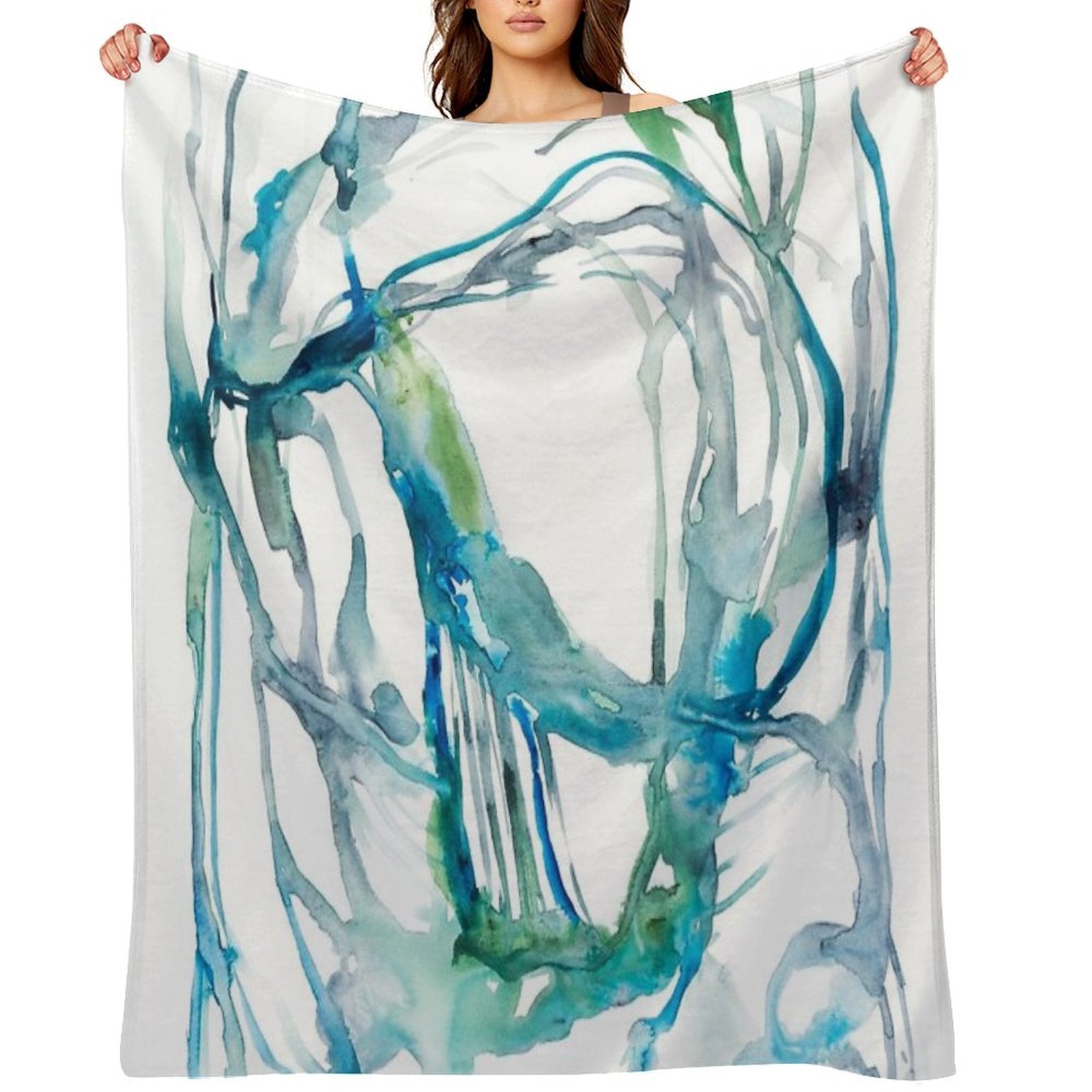 Blue Abstract Watercolor Painting Sustainable Throw Blanket
