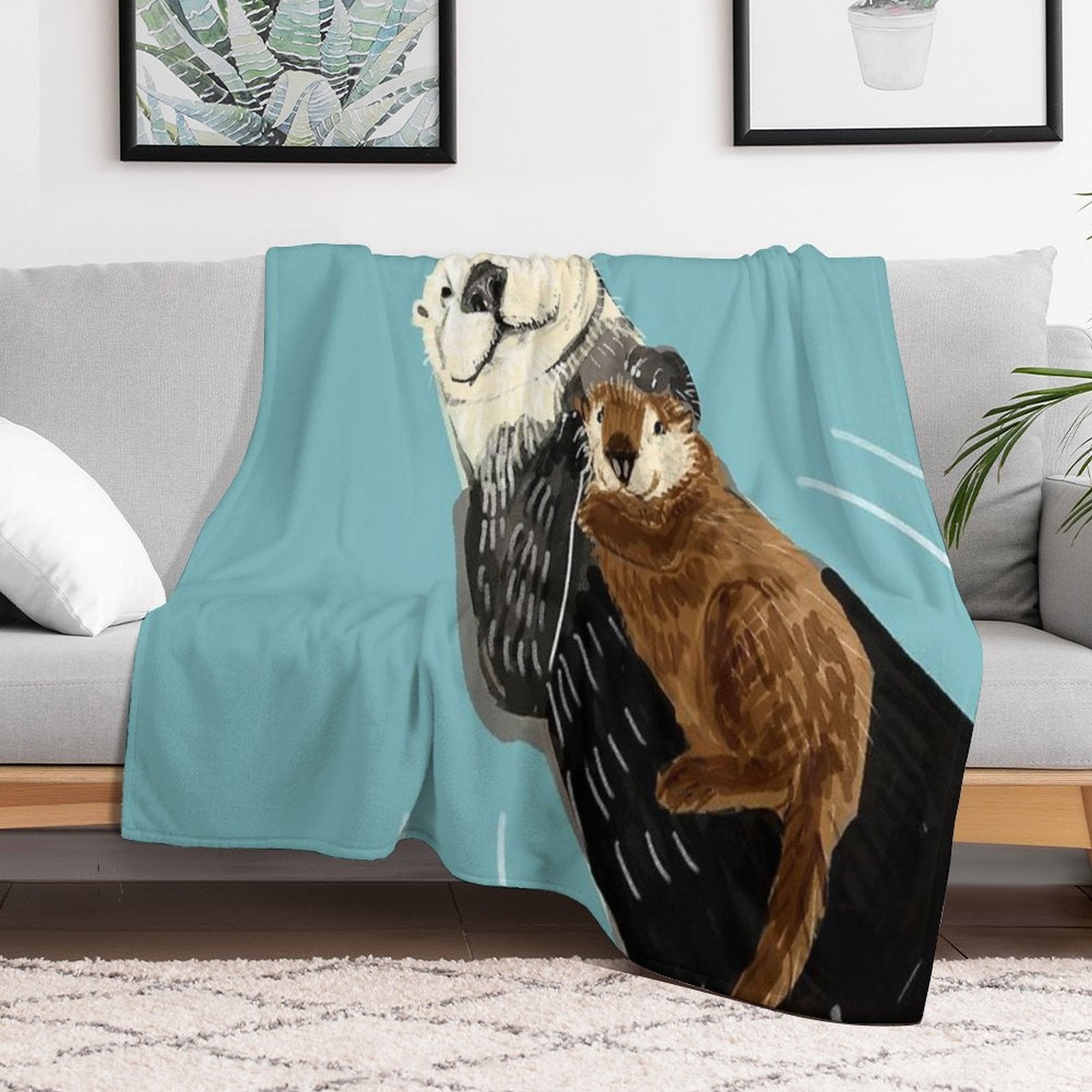 Alaska Sea Otter Mom And Baby Multi-functional Throw Blanket