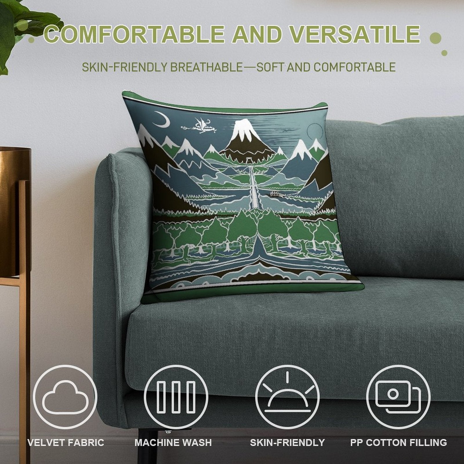 Forest Mountain Path in The Style of J.R.R.Tolkien Soft Ultra-Soft Texture Throw Pillow
