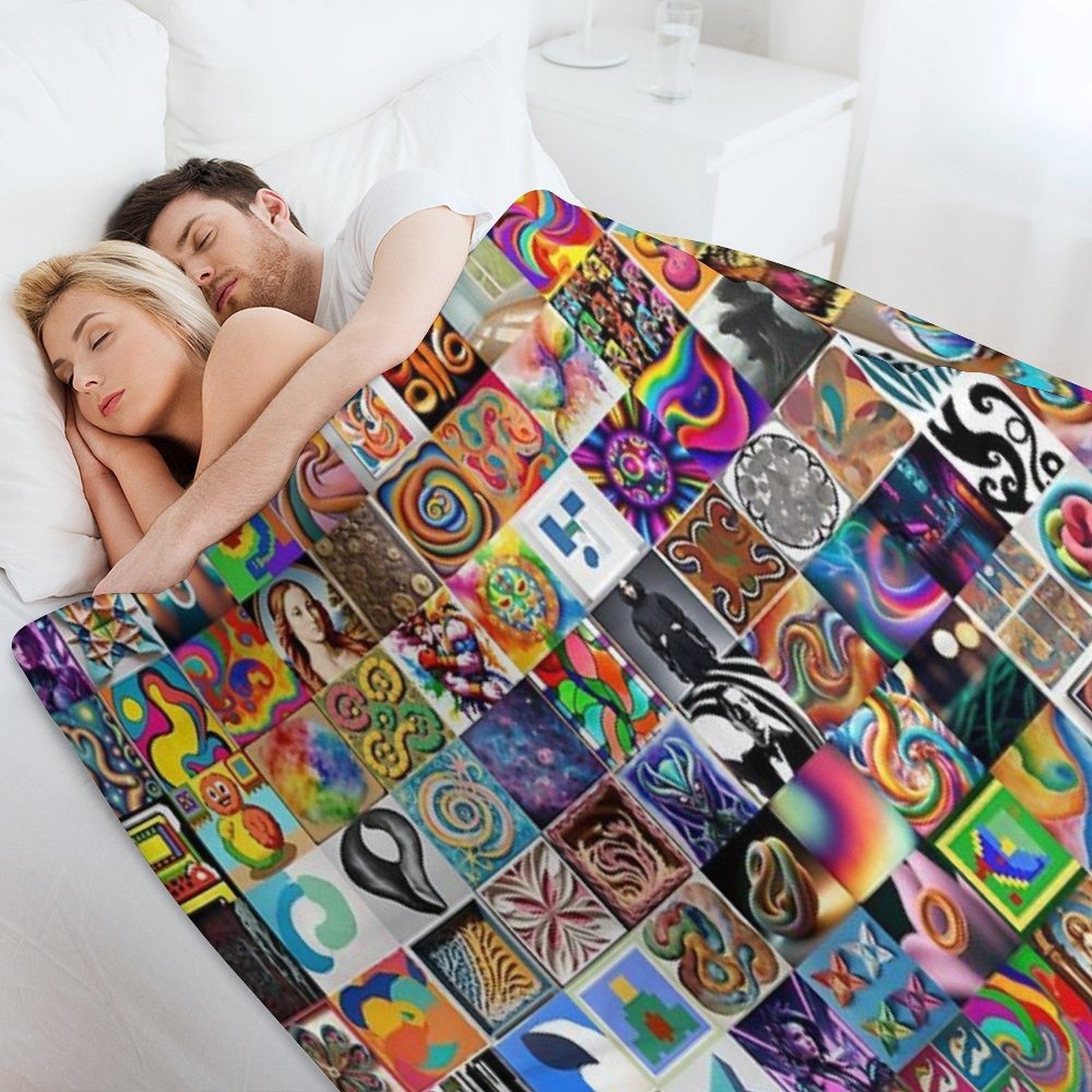 Stable Diffusion -  Grid from A Color Painting in The Biomorphic Movement. Gift-ready Throw Blanket
