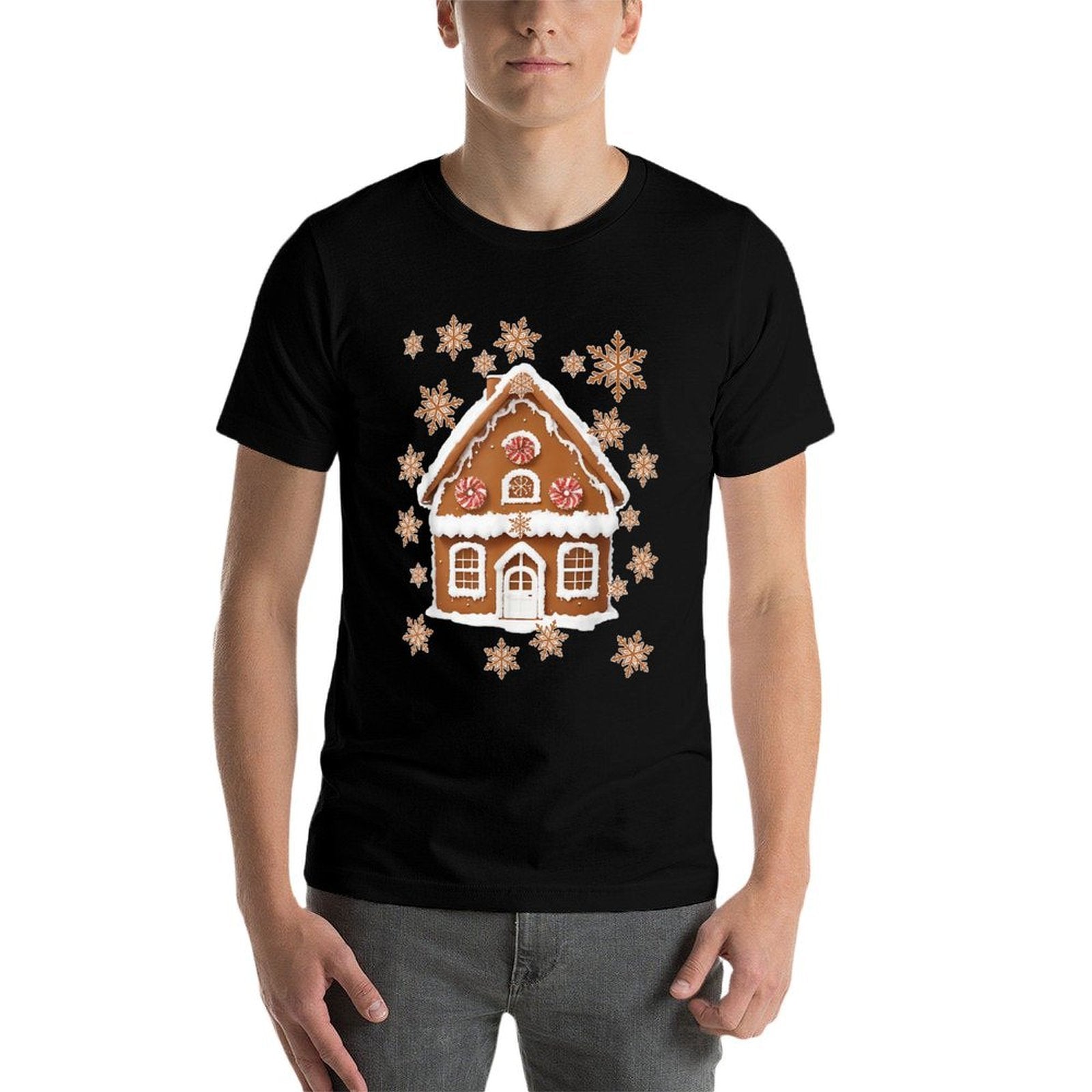 Gingerbread Houses And Snowflakes Sweet Christmas  Tagless Design T-Shirt