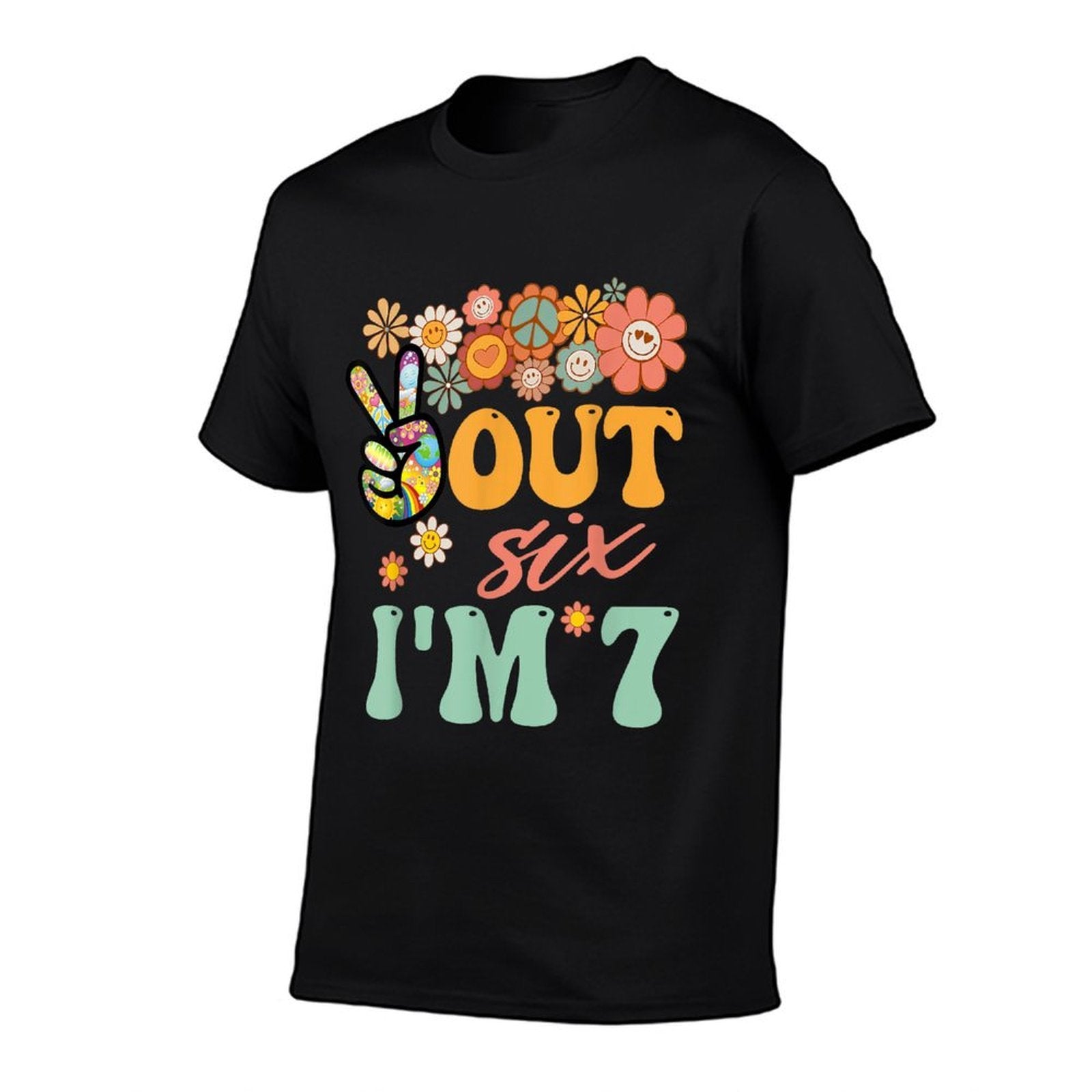 Peace Out Six Im 7 Groovy 7th Happy Birthday Boy Girl  Durable T-Shirt