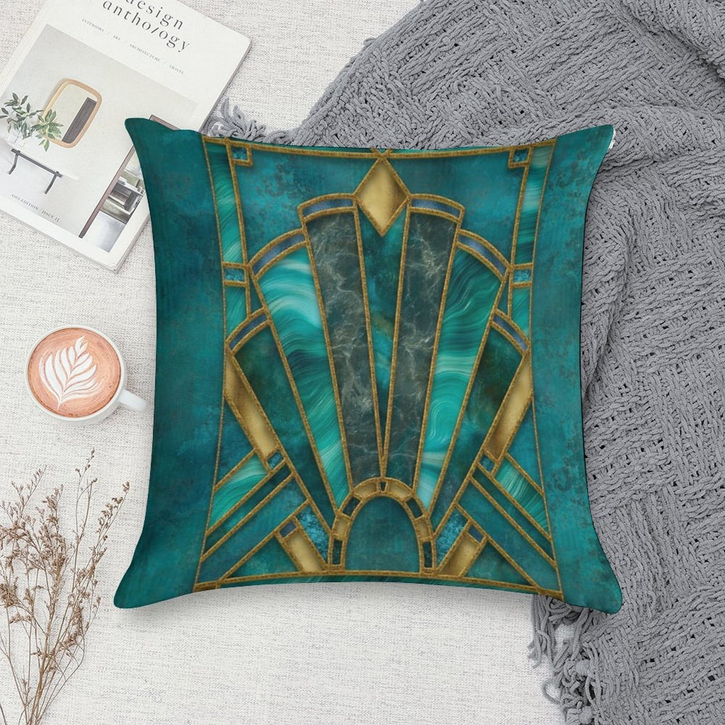 Elegant Stained Glass Art Deco Window With Marble And Gemstone Soft Washable Throw Pillow