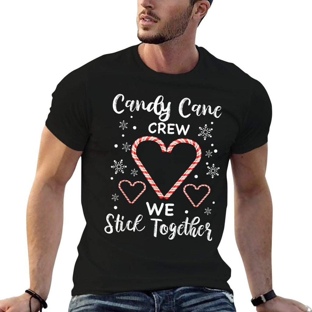 Christmas Candy Cane Crew Heart Holiday Family Candy Pajama  Quick-drying T-Shirt