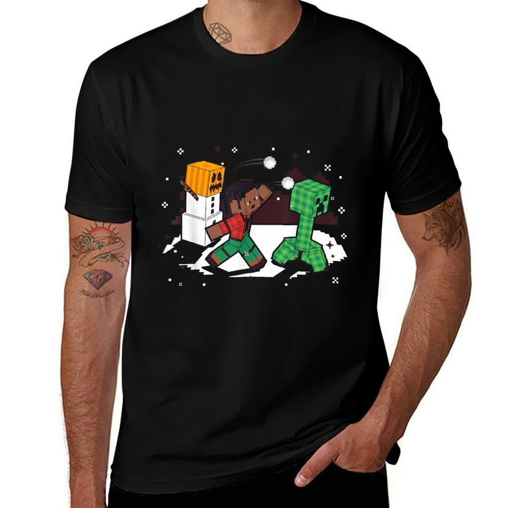 Minecraft Winter Creeper Snowball Fight Scene  Eco-friendly Material T-Shirt
