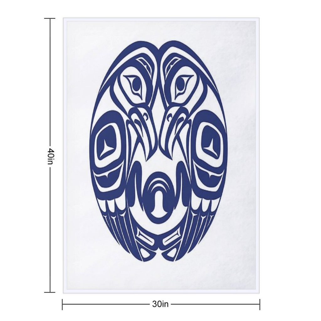 Double Raven Circle Pacific Northwest Formline Salish Haida Eagle Moon Plush Throw Blanket