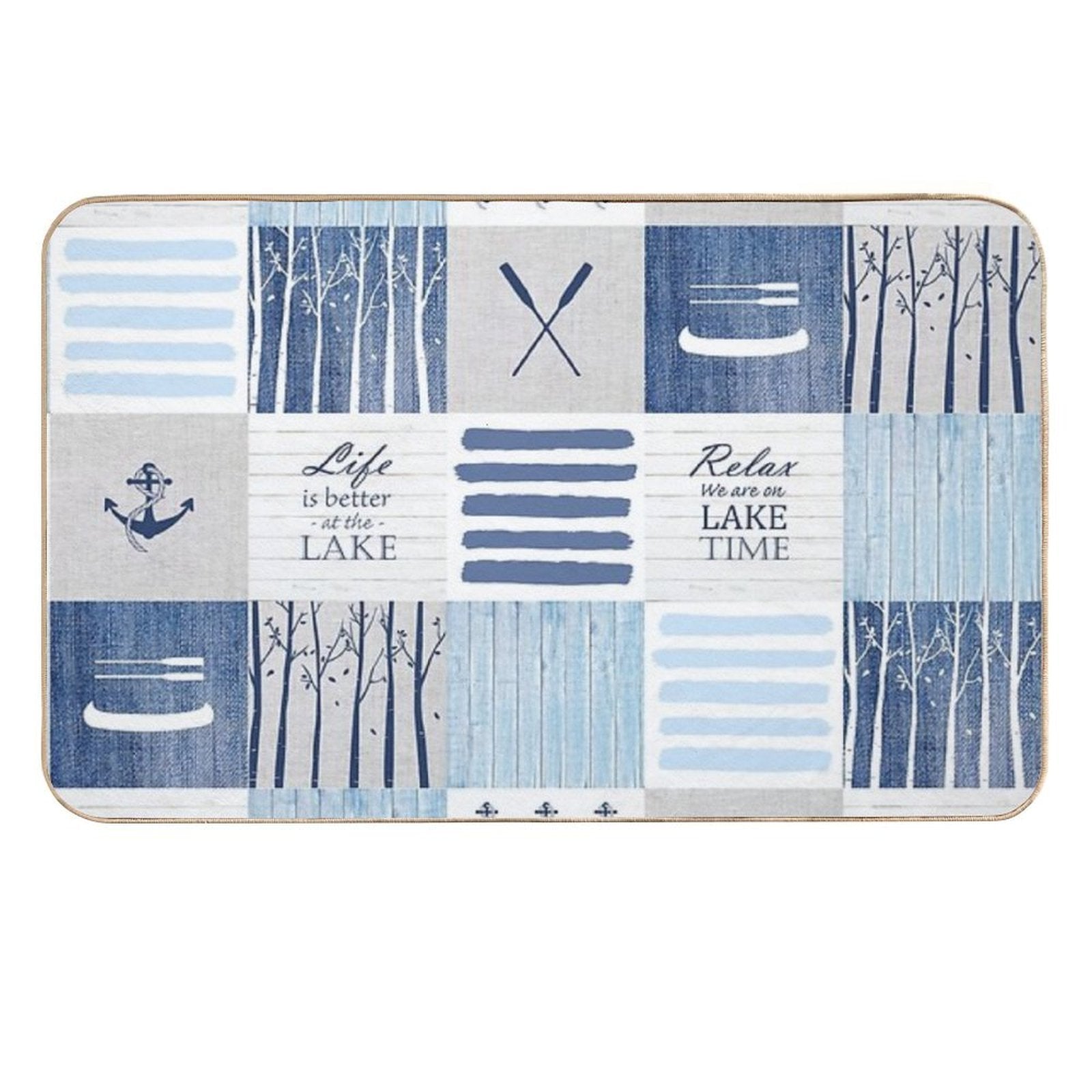 Life Is Better at The Lake Patchwork  Stain-Proof Bath Mat