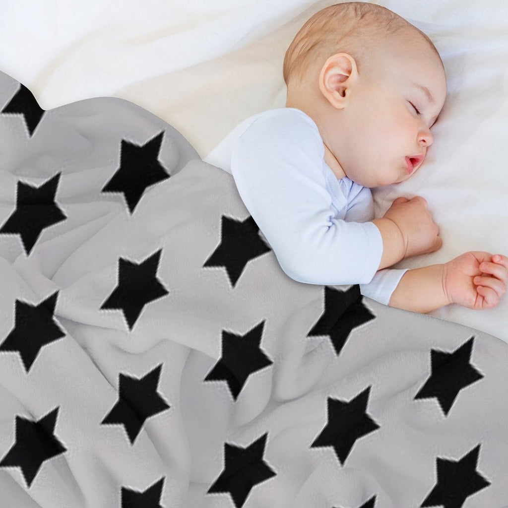 Black Stars Grey Background Pattern Design Wrinkle-free Throw Blanket
