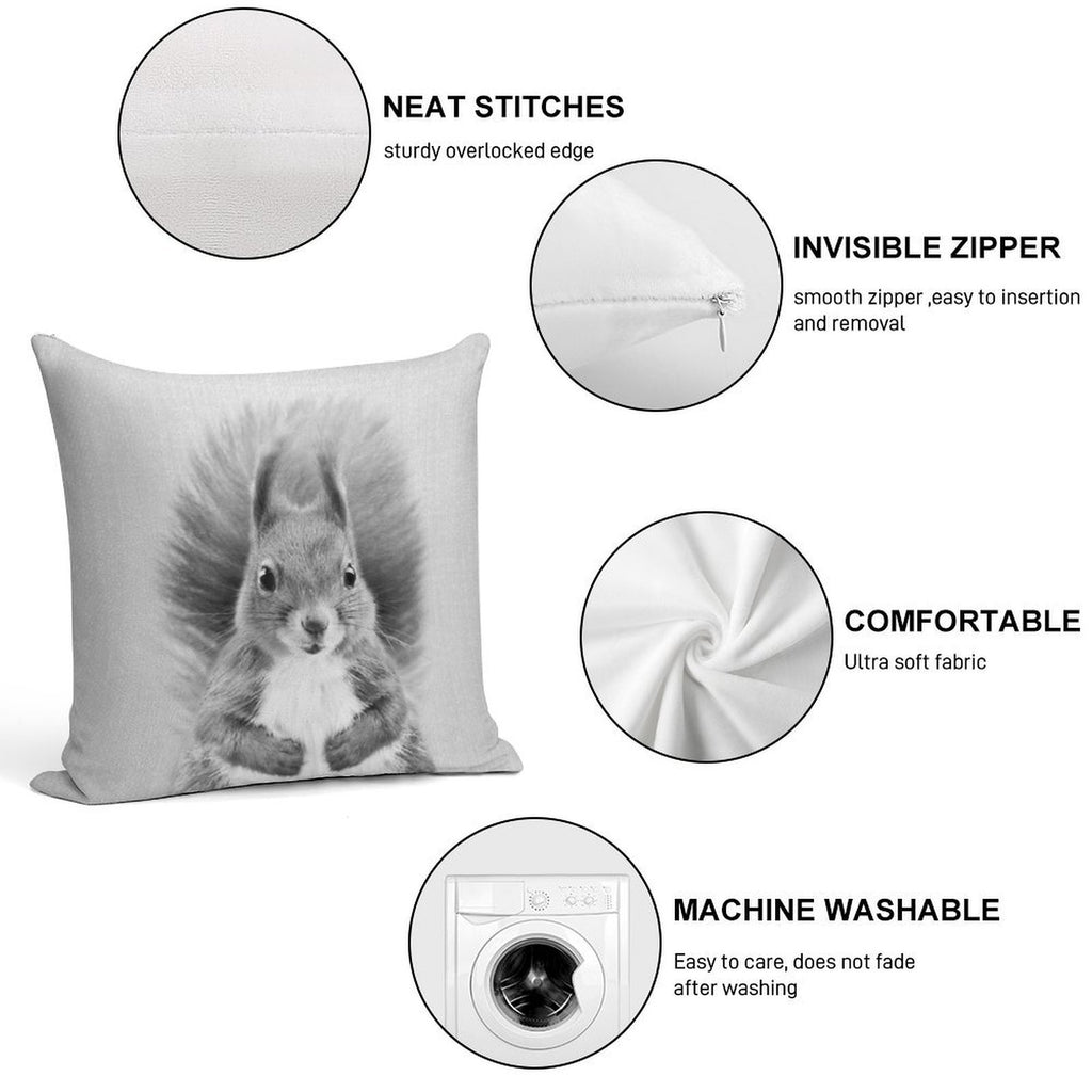 Squirrel 2 - Black & White Soft Warmth Comfort Throw Pillow