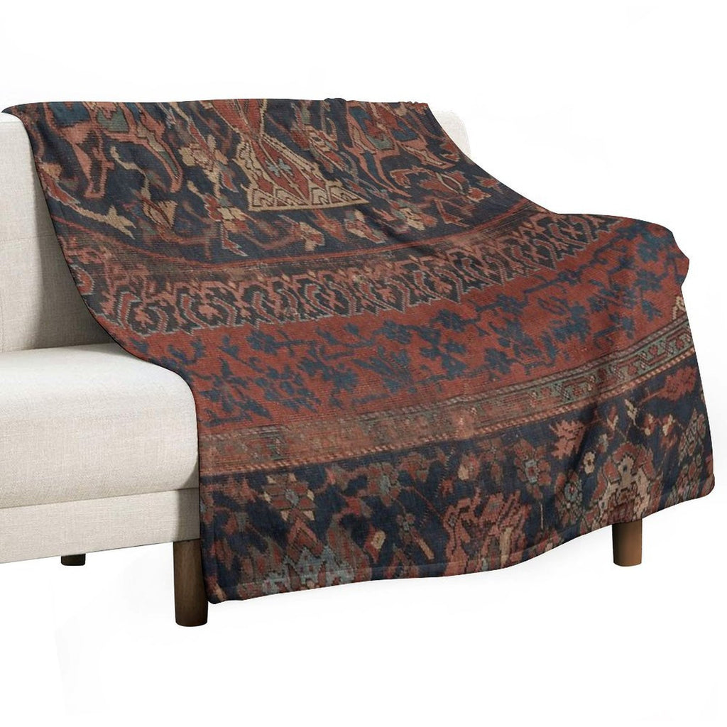 Boho Chic Dark III  17th Century Colorful Medallion Red Blue Green Brown Ornate Accent Rug Pattern Plush Throw Blanket
