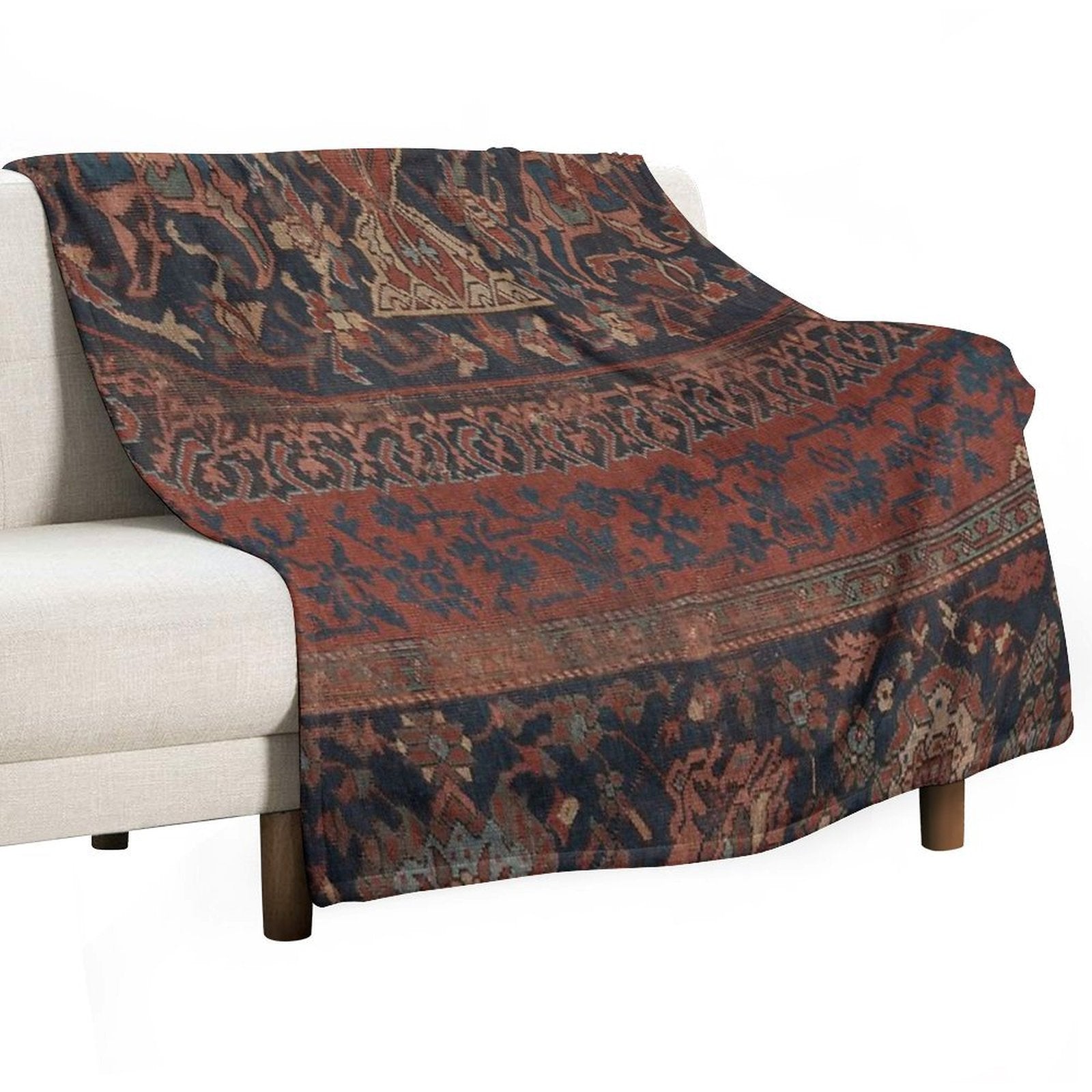 Boho Chic Dark III  17th Century Colorful Medallion Red Blue Green Brown Ornate Accent Rug Pattern Plush Throw Blanket