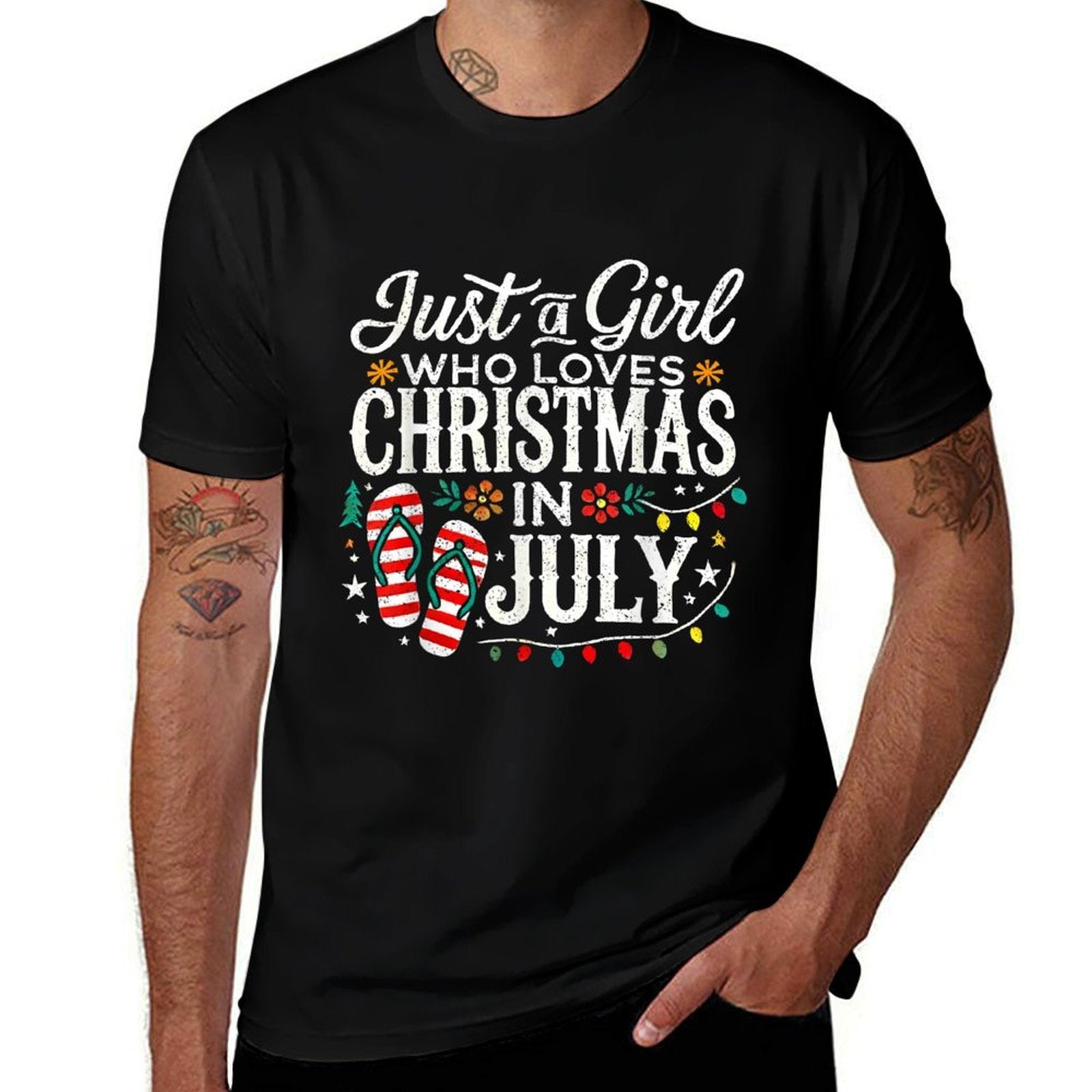 Christmas In July Girls Funny Summer Beach Vacation  Cotton T-Shirt