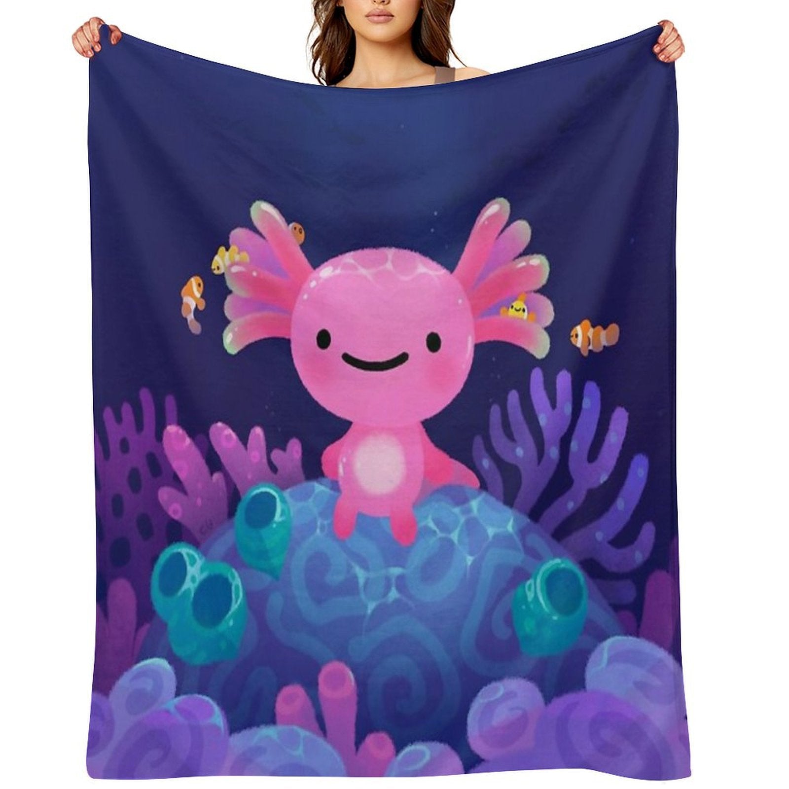 Coral Axolotl Quick-dry Throw Blanket