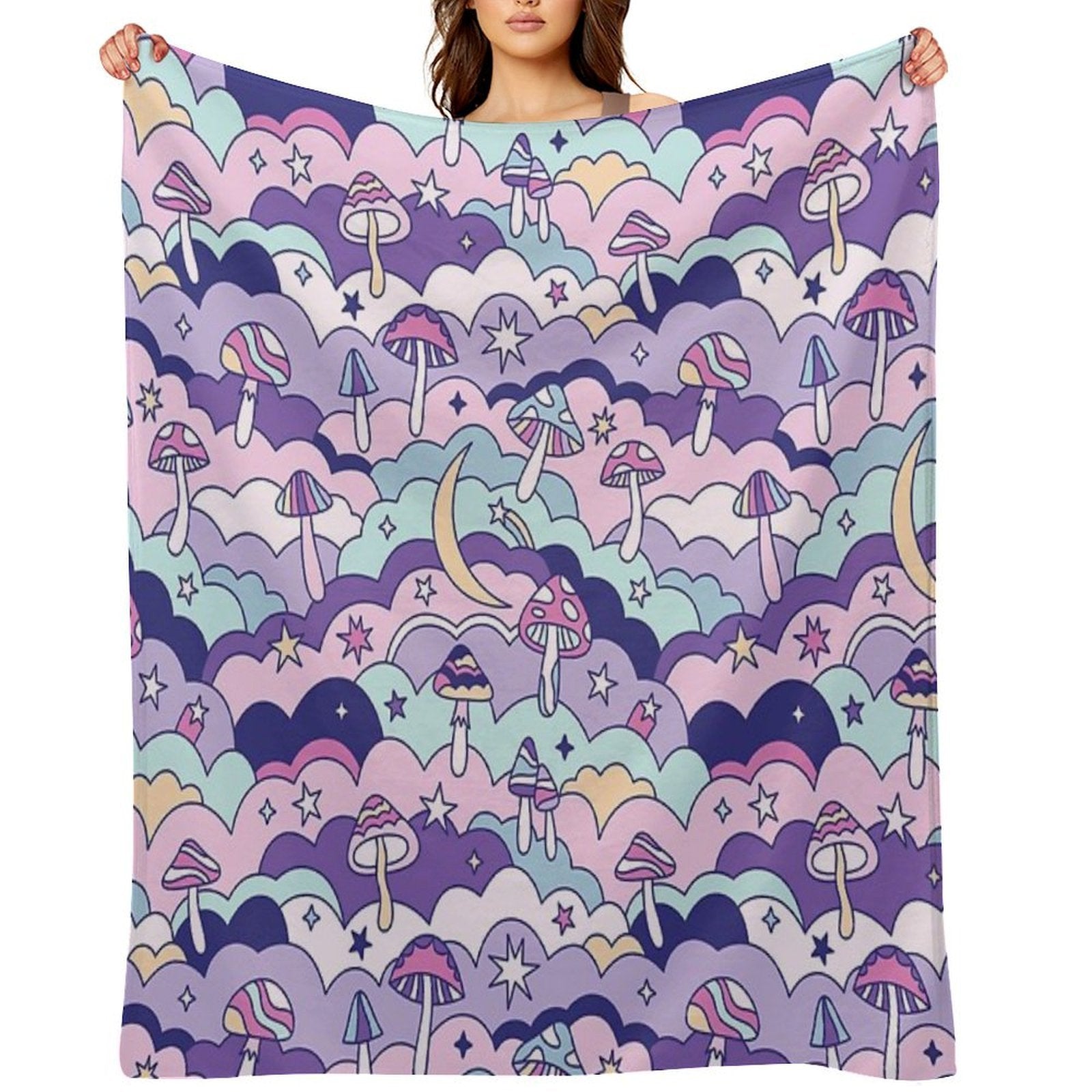 Cosmic Mushrooms Machine-washable Throw Blanket