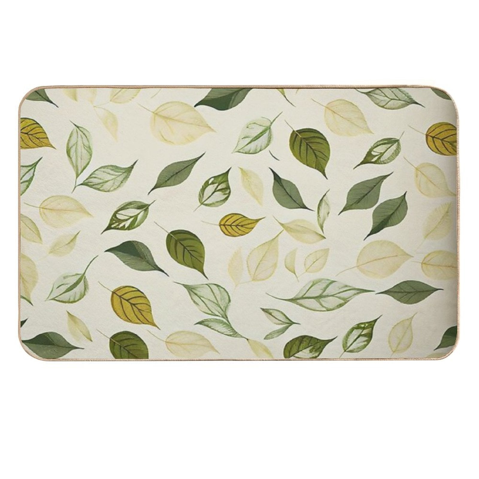 Luciana - Watercolor Leaf Leafs Abstract Painting Pattern in Green, Black, Brown, White Yellow, Blue, Cream, Light Durable Bath Mat