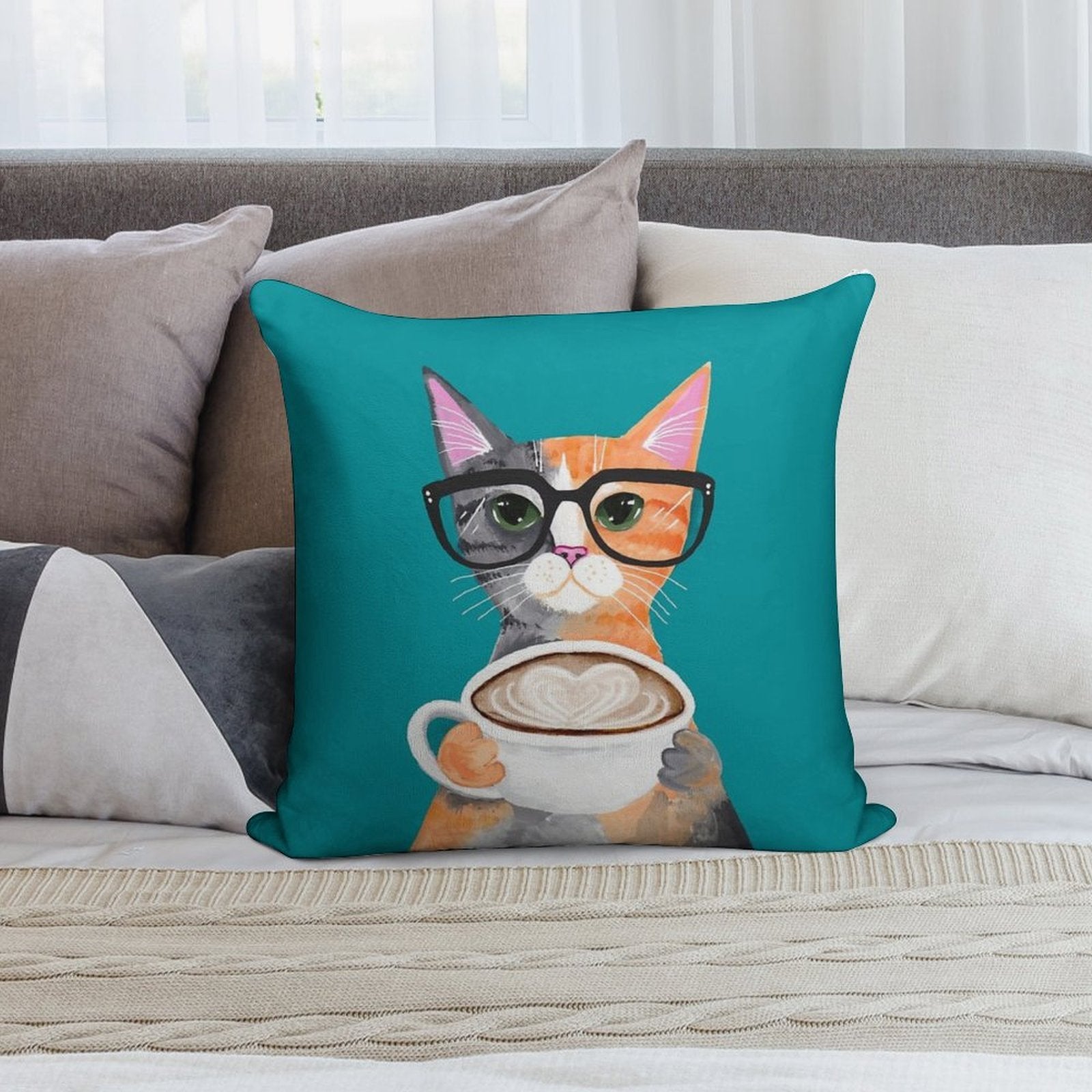Kitten's Latte of Love Soft Easy Maintenance Throw Pillow