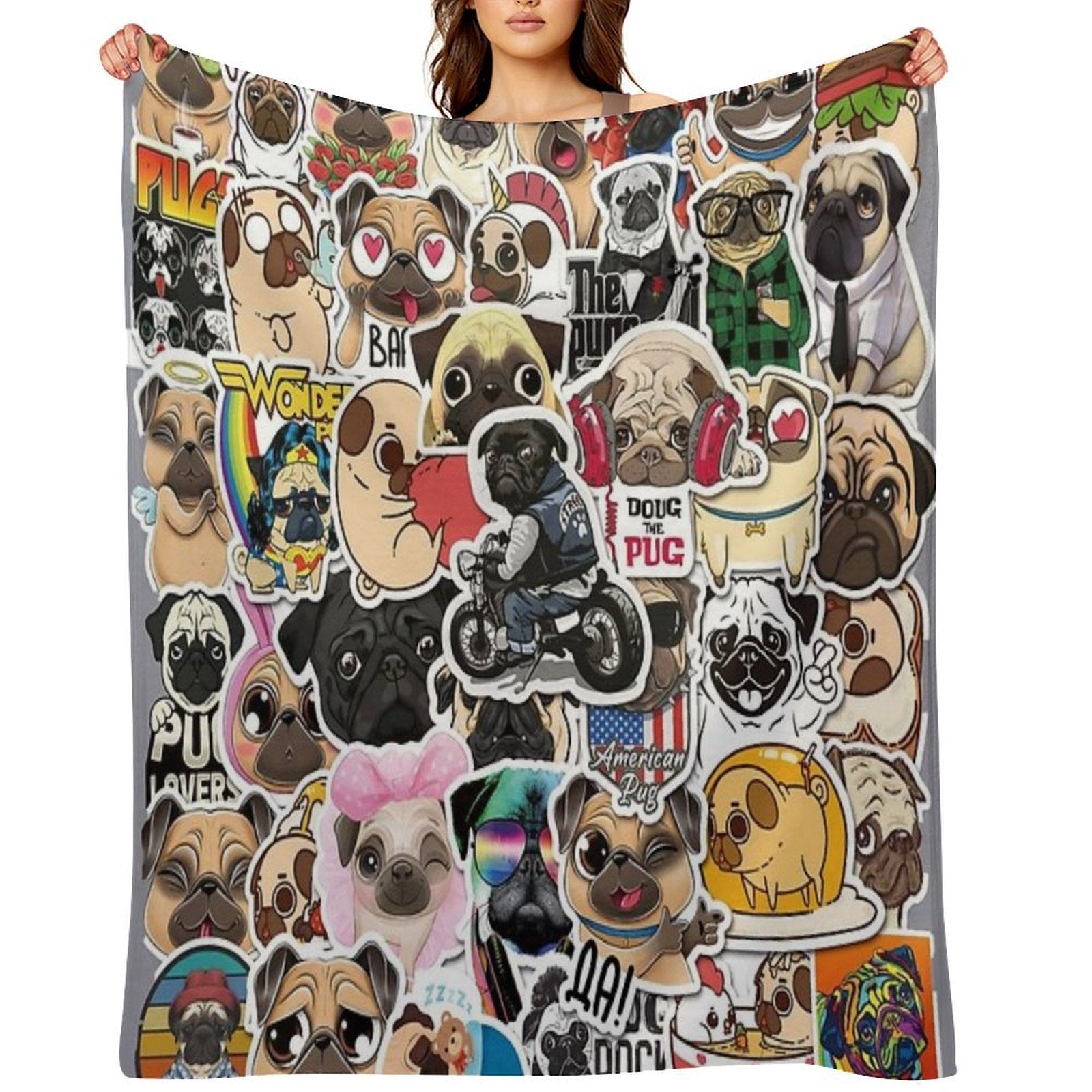I Love French Bulldogs, Collage 2. Machine-washable Throw Blanket