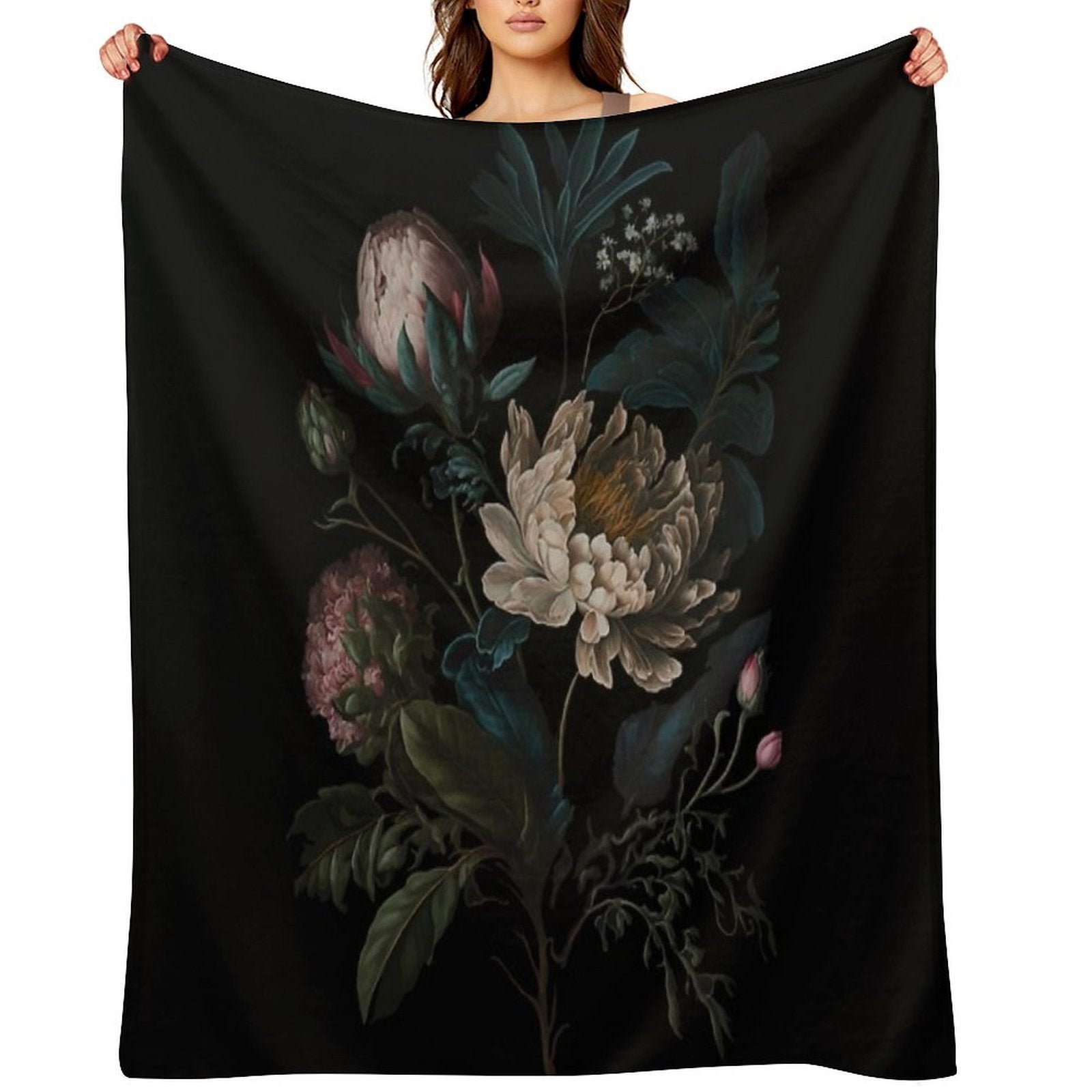 Dark Academia Peony Botanical All-season Throw Blanket