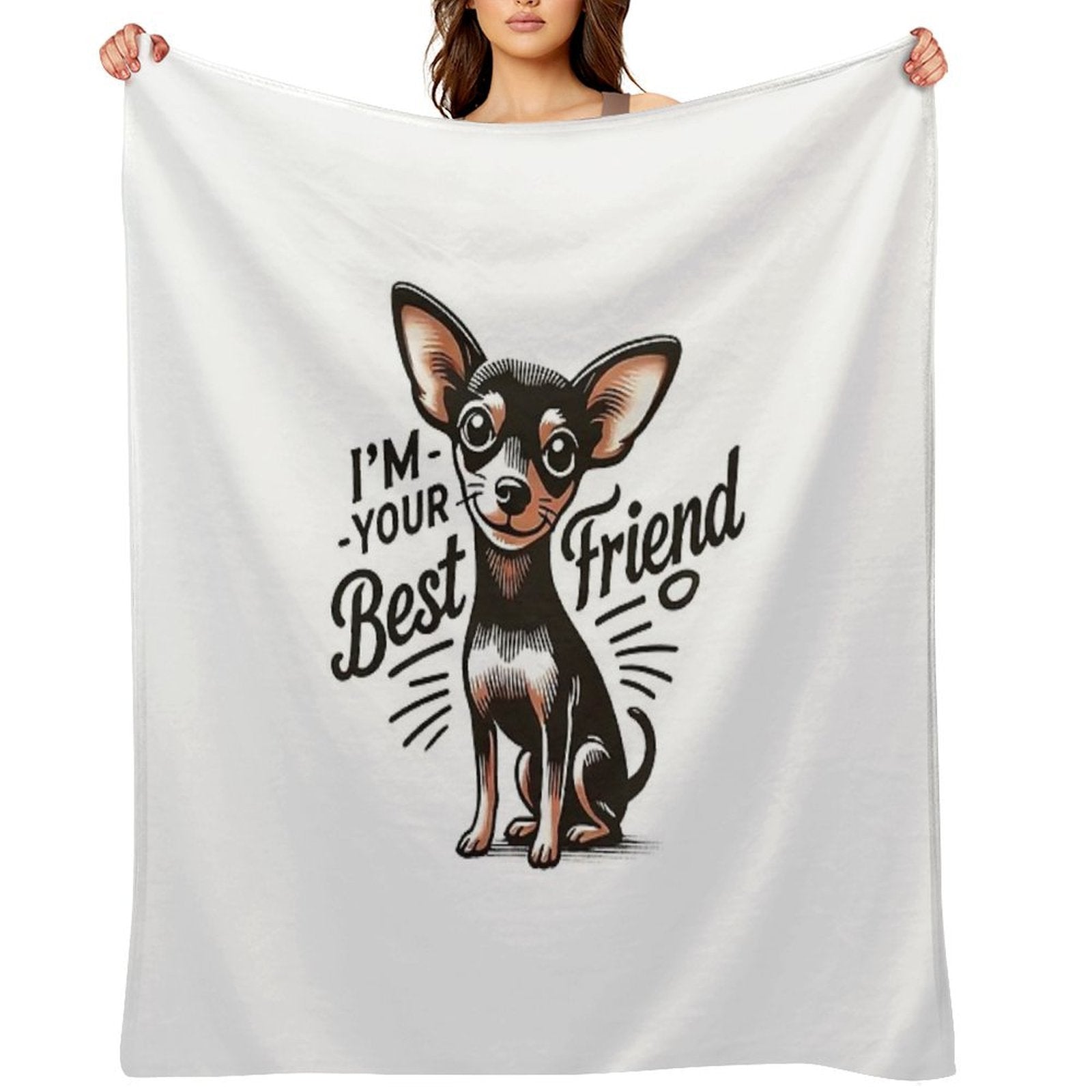 Anime Style Miniature Pinscher T-Shirt 'I'm Your Best Friend' Design Sustainable Throw Blanket