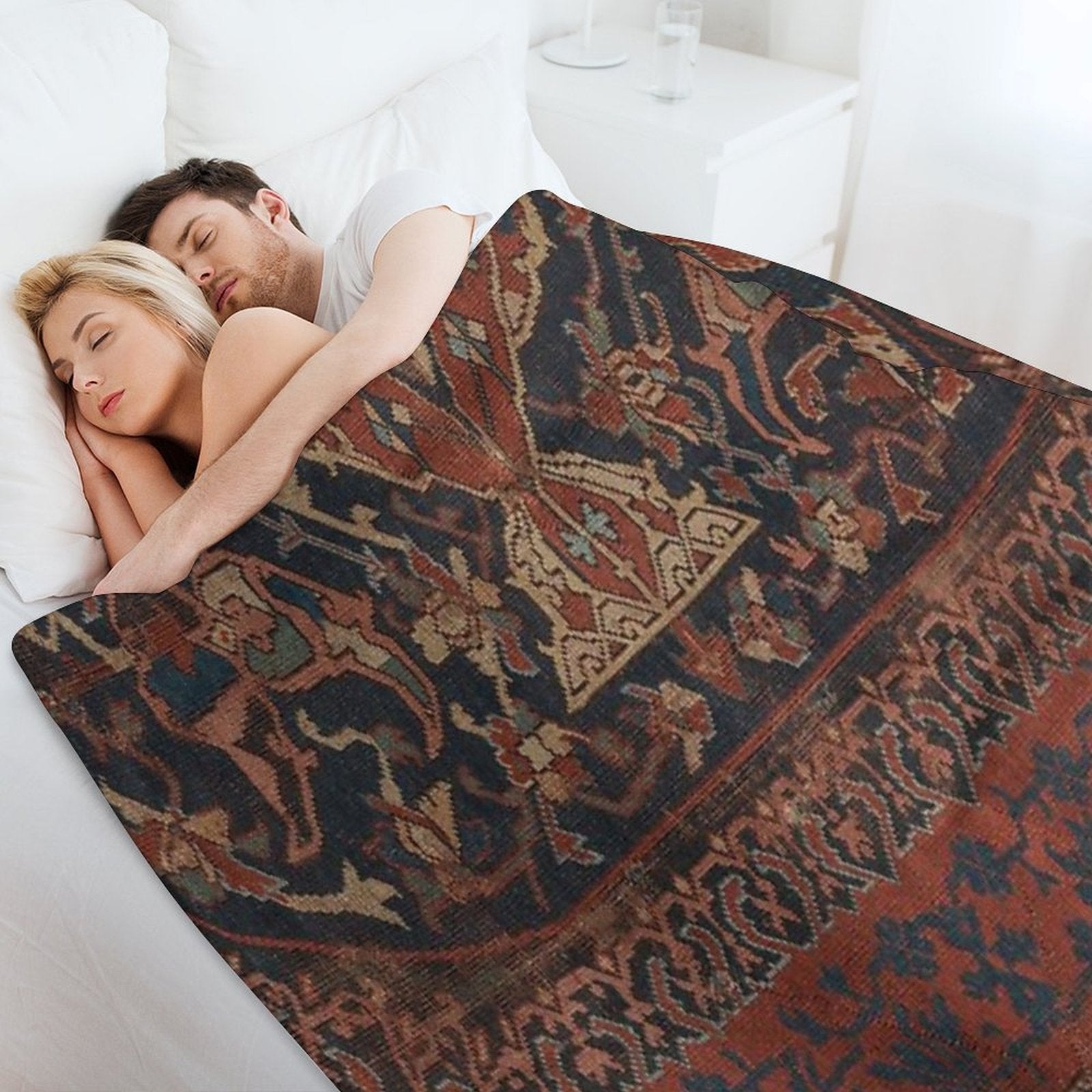 Boho Chic Dark III  17th Century Colorful Medallion Red Blue Green Brown Ornate Accent Rug Pattern Gift-ready Throw Blanket