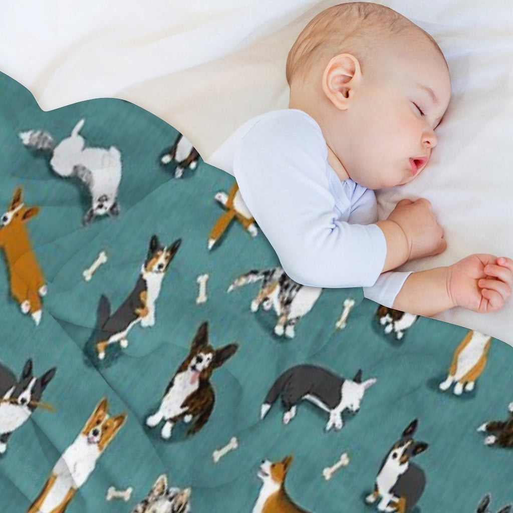 Cardigan Corgi Pattern on Teal Durable Throw Blanket